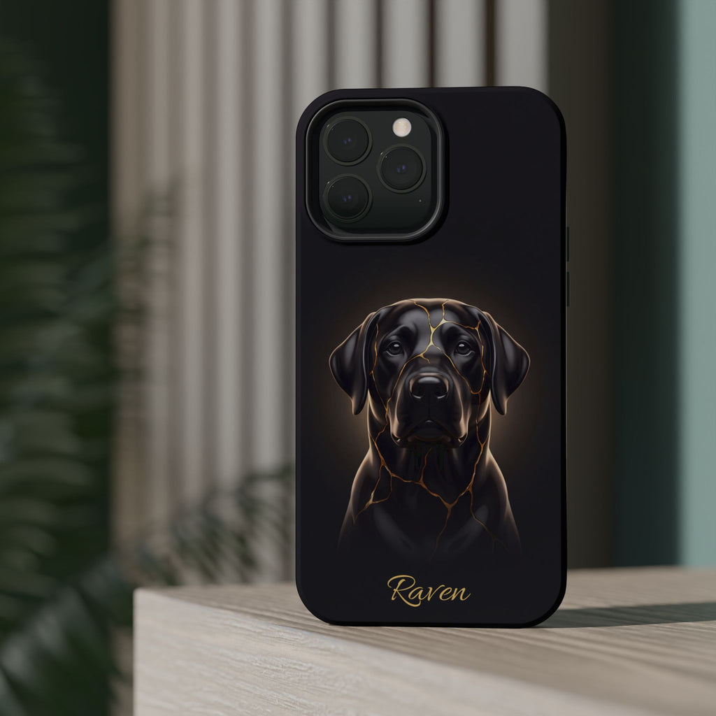 Personalized Obsidian Kintsugi Labrador Phone Case — Tough Magnetic Case with Wireless Charging