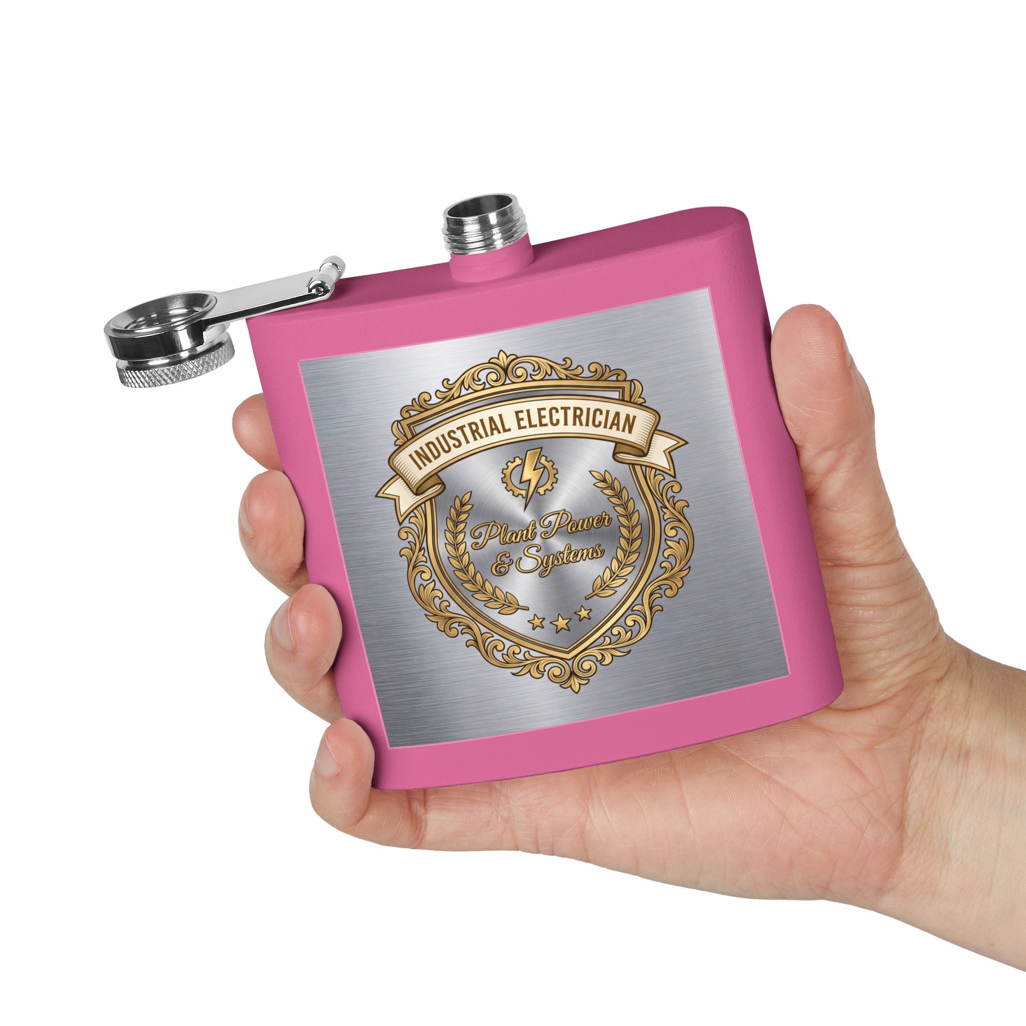 Flask — "Industrial Electrician: Plant Power & Systems" (Crest Edition) 6oz Stainless Steel Hip Flask