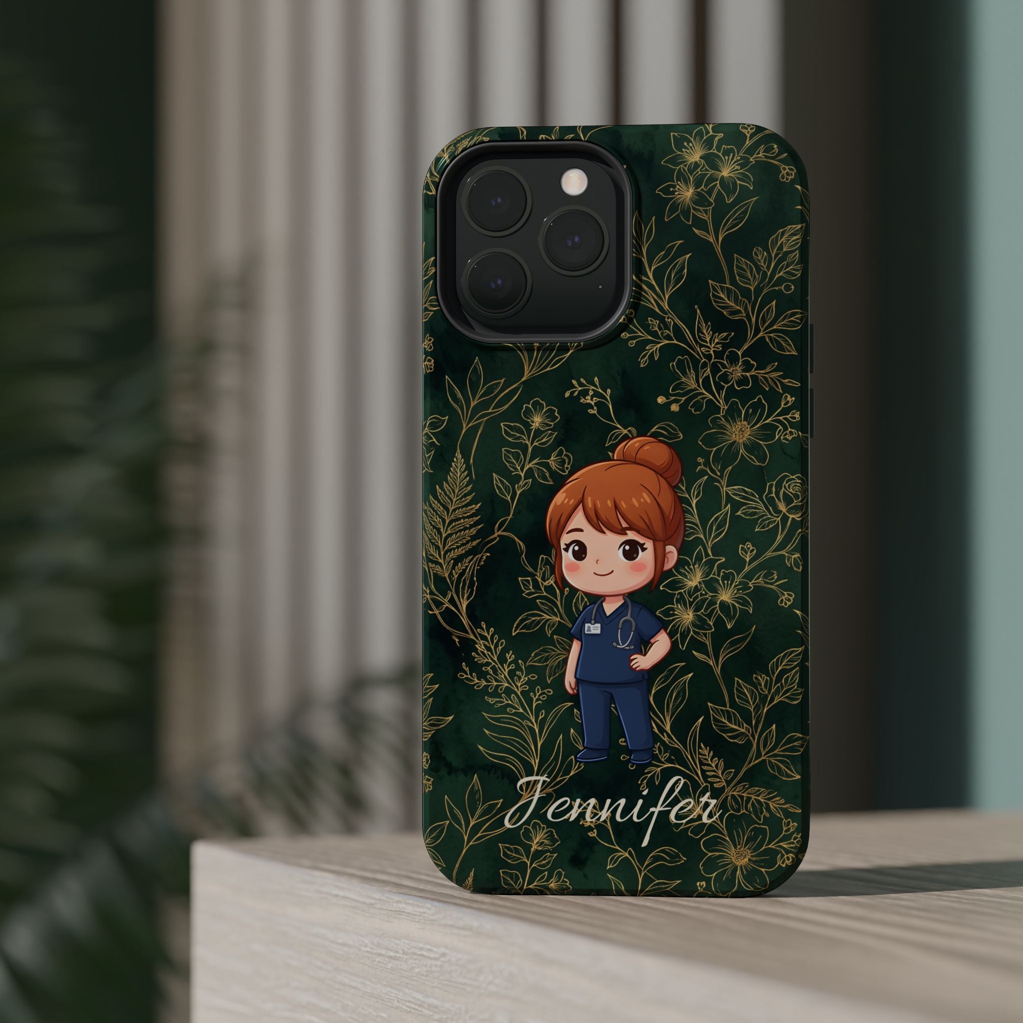 Personalized Nurse Botanical Phone Case — Impact-Resistant Wireless Charging Cover