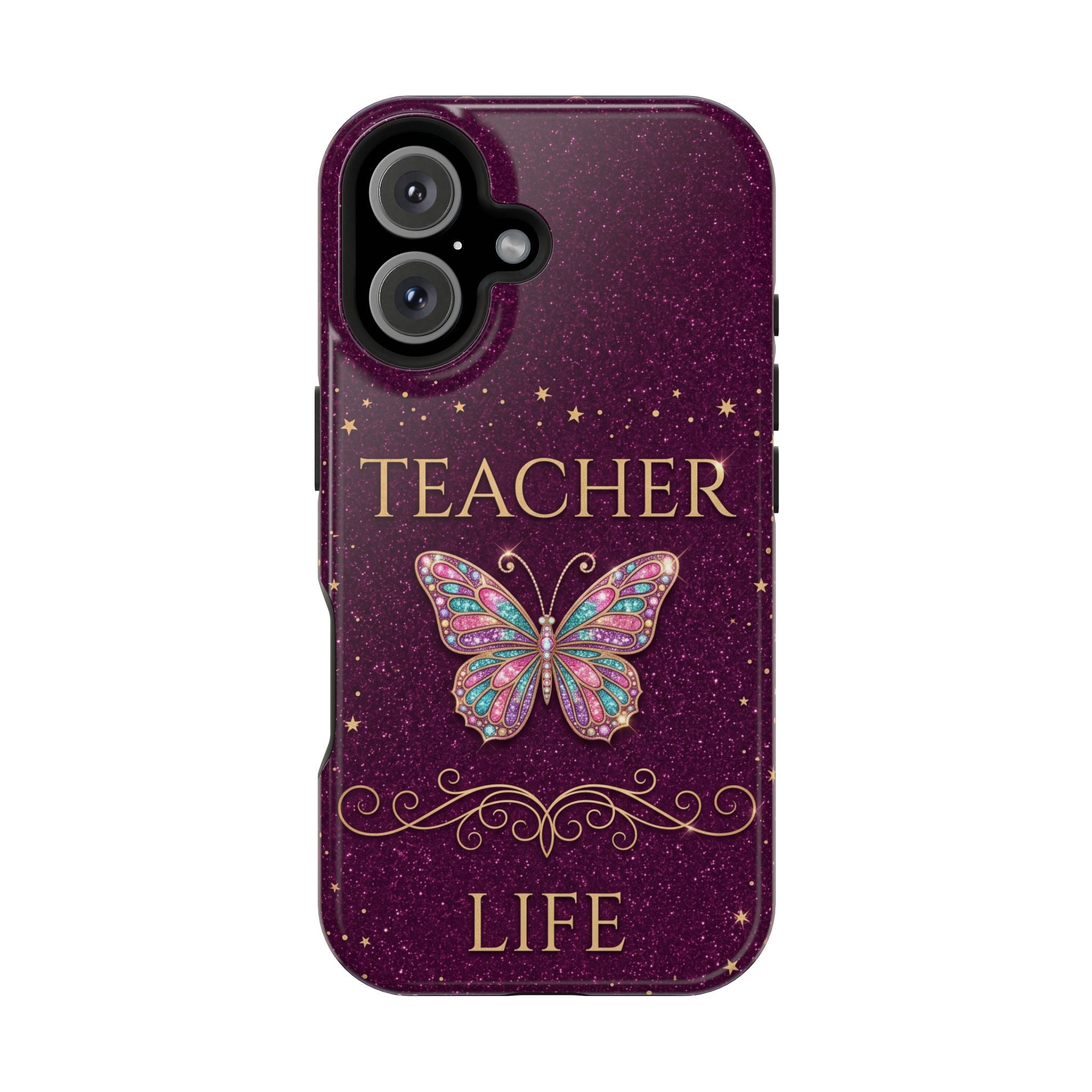 Teacher Life Glitter Butterfly Phone Case — Wireless Charging Cover