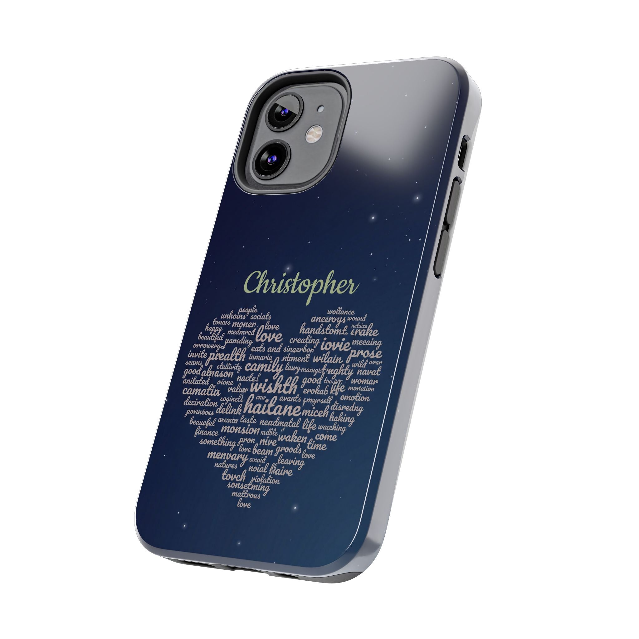 Personalized Teacher Heart Word Cloud Phone Case — Custom Name Starry Design