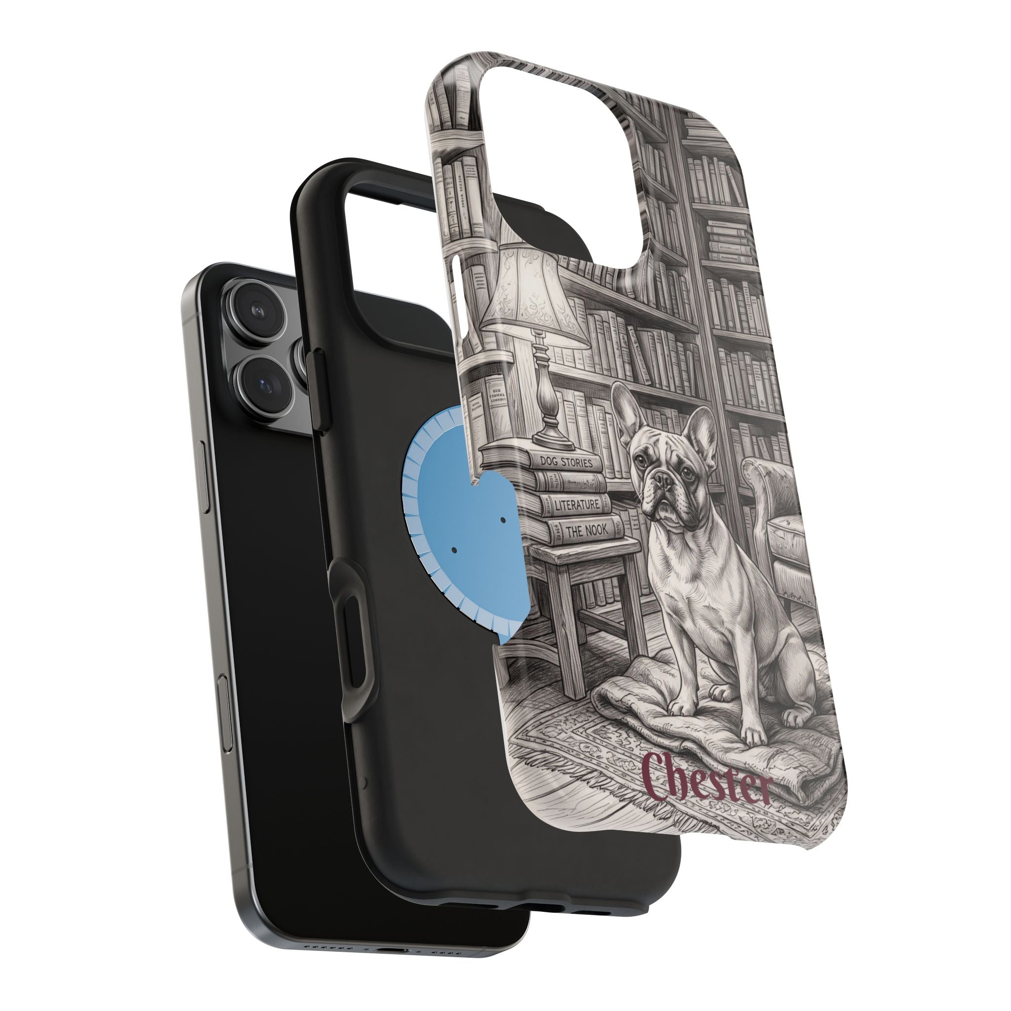 Personalized French Bulldog Library Study Phone Case — Wireless Charging Cover
