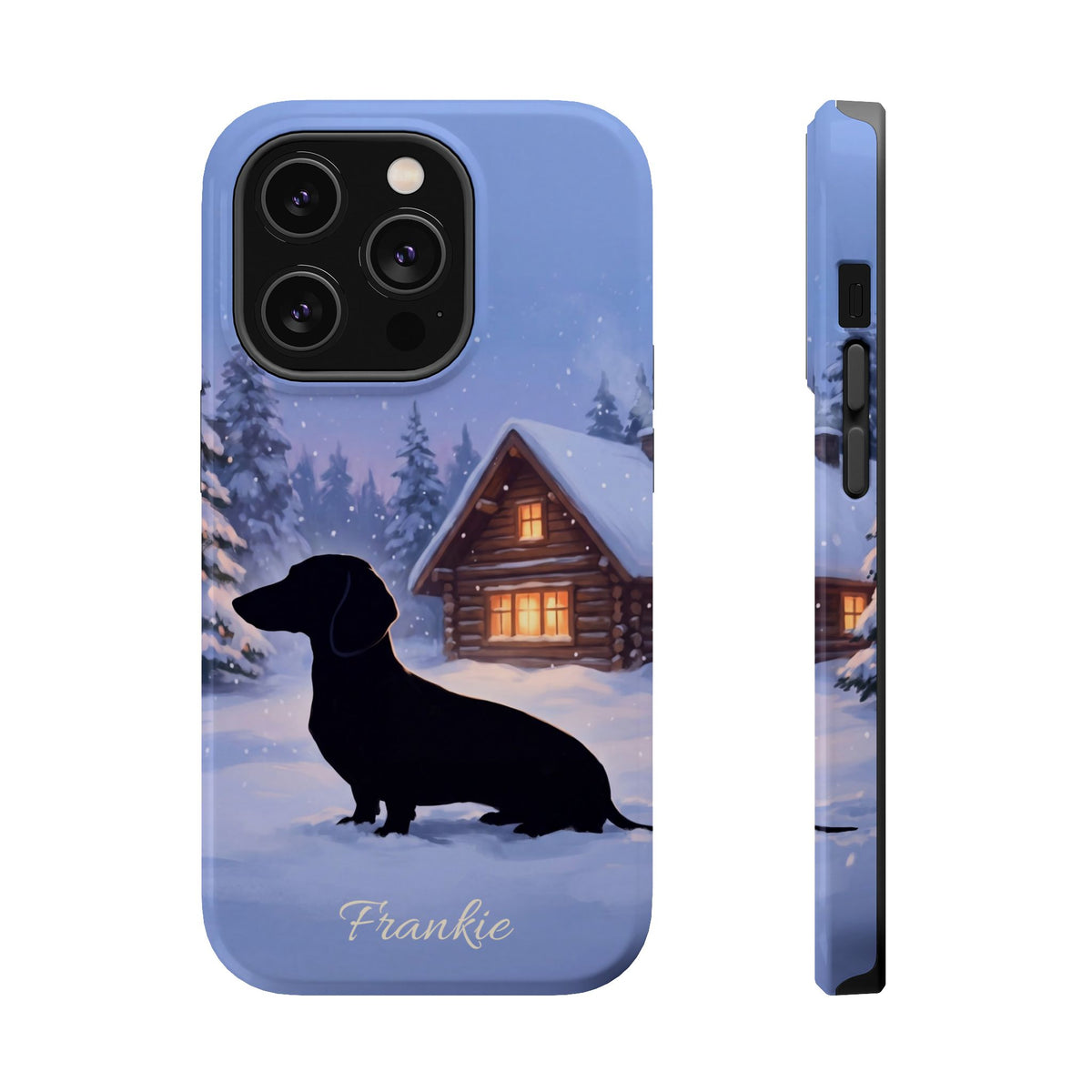 Personalized Dachshund Winter Cabin Phone Case — Wireless Charging Cover