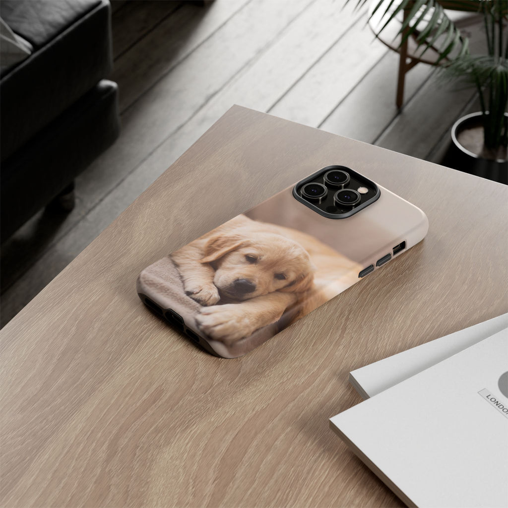 Sleepy Golden Retriever Puppy Phone Case | Cozy Cuddly Puppy Portrait | Samsung & iPhone