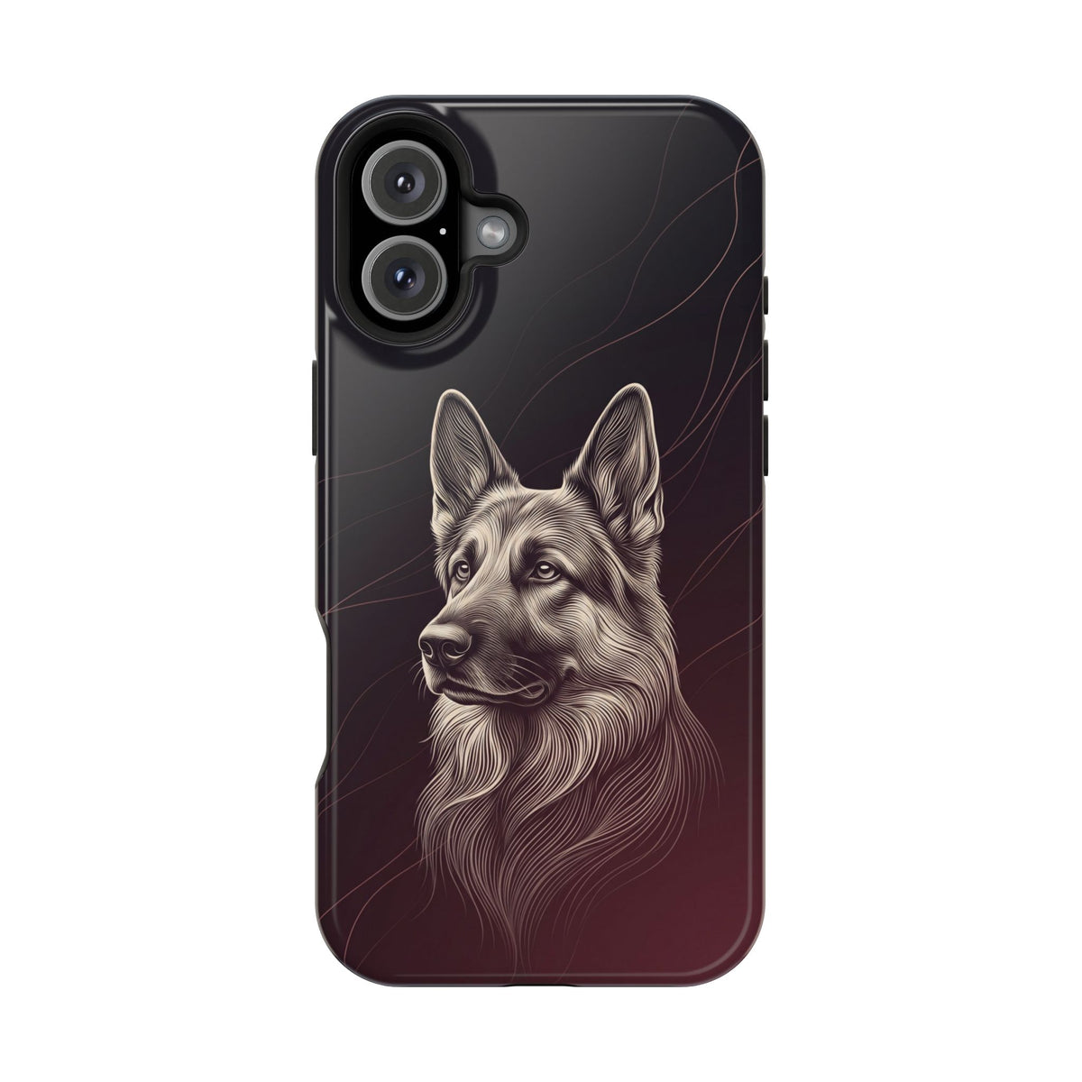 German Shepherd Phone Case | Burgundy Line Art — Tough Magnetic Case with Wireless Charging