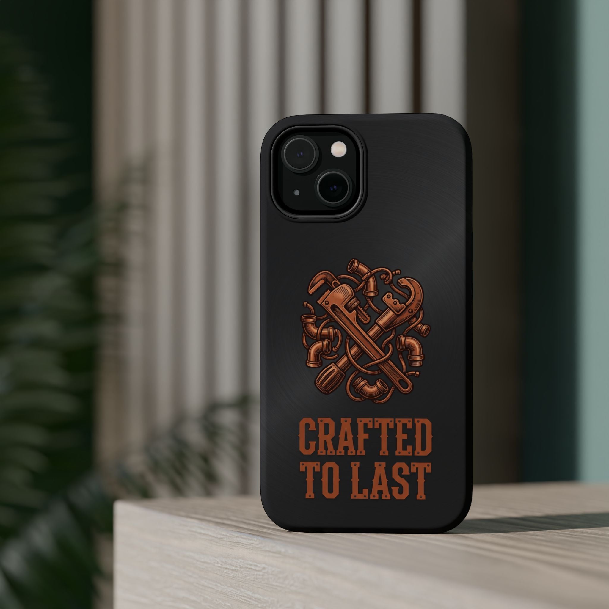 Crafted to Last Phone Case — Crossed Wrenches Wireless Charging Cover