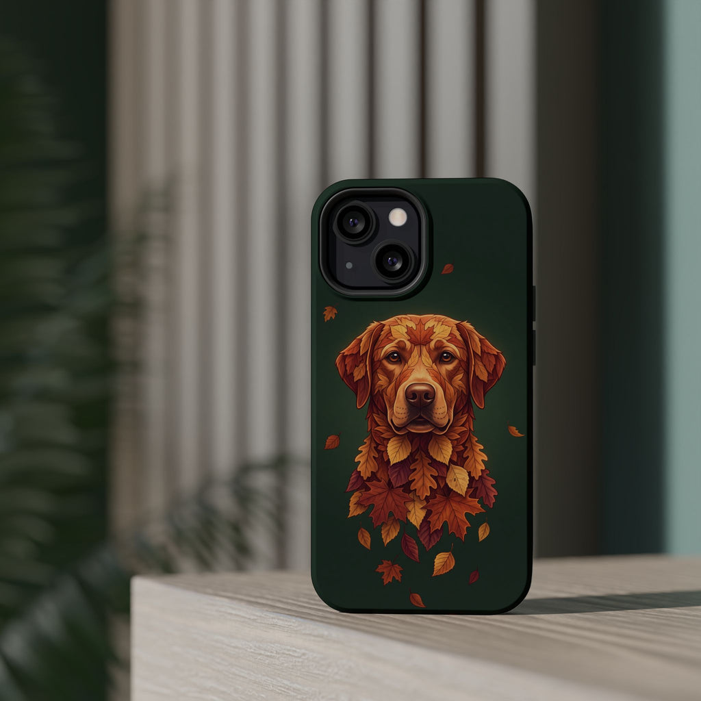 Autumn Leaves Labrador Phone Case — Tough Magnetic Case with Wireless Charging