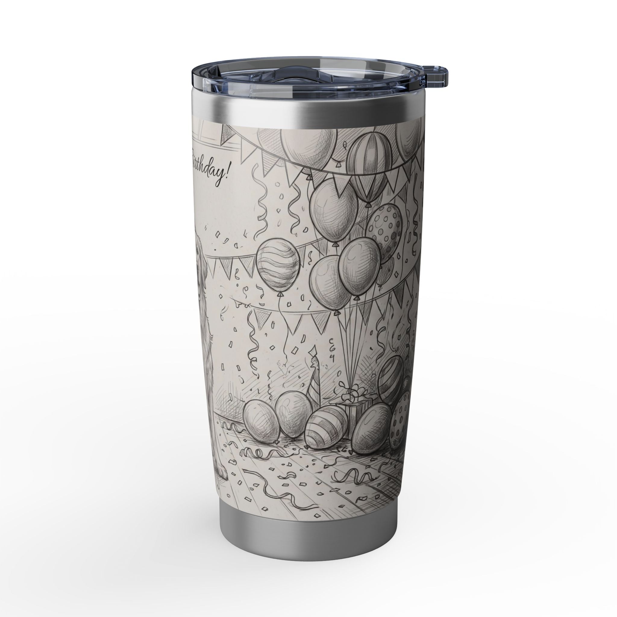Golden Retriever Tumbler Personalized – 20 oz Stainless Steel Travel Mug with Custom Name, Birthday Celebration Design