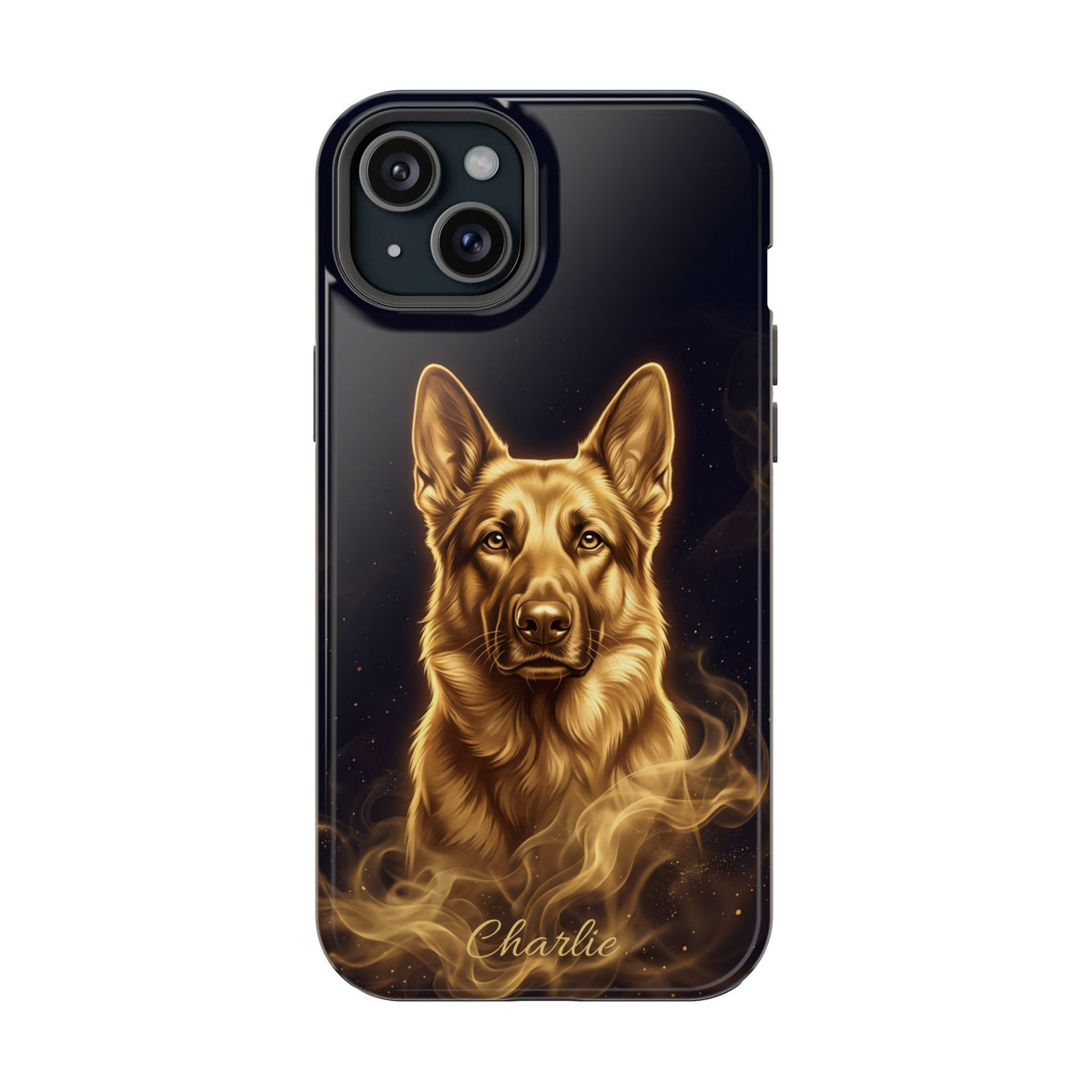 German Shepherd Phone Case | Personalized Gold Glow Art — Tough Magnetic Case with Wireless Charging
