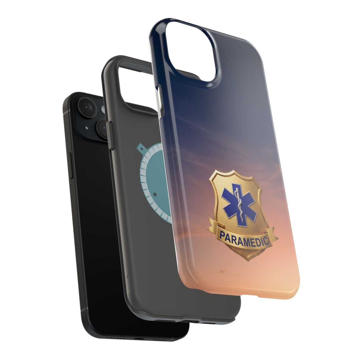 Gold Paramedic Badge Sunset Sky Phone Case — Magnetic Wireless Charging Cover