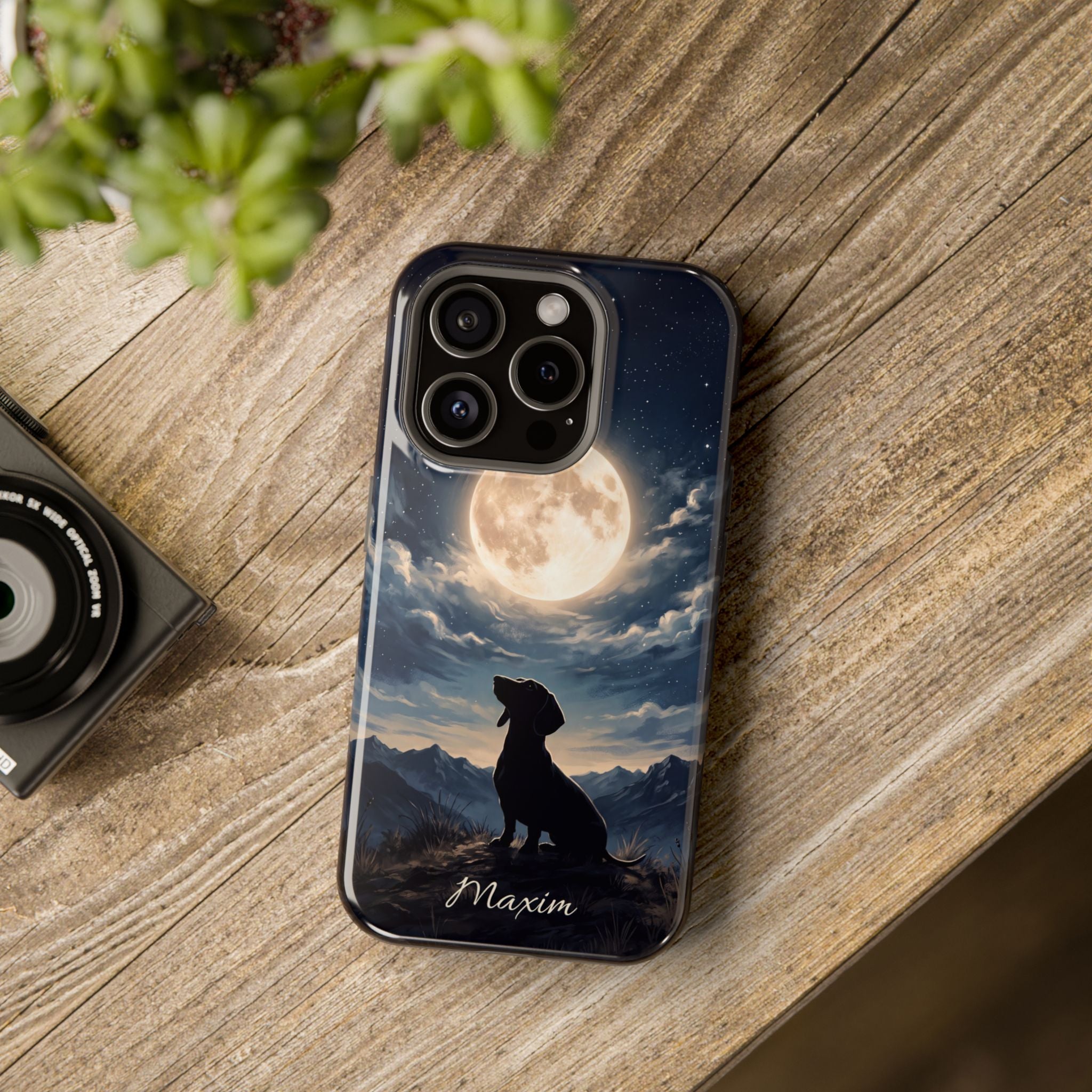 Personalized Dachshund Moonlight Phone Case — Wireless Charging Cover