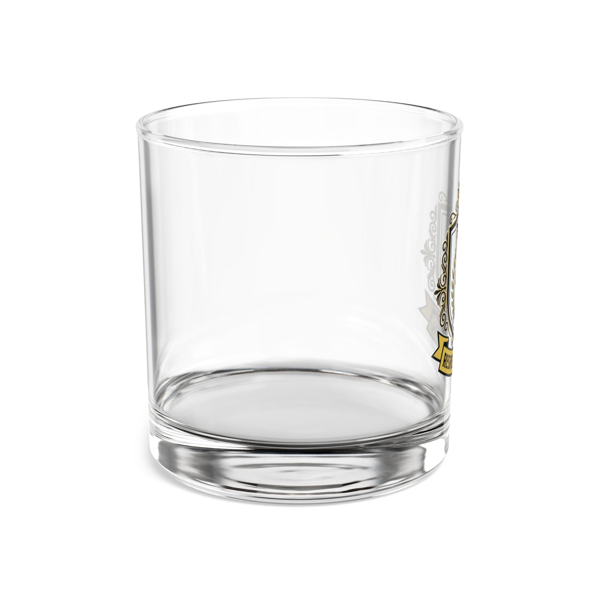 Respect The Spark Crest Rocks Glass 10oz — Black & Gold Electrician Glass