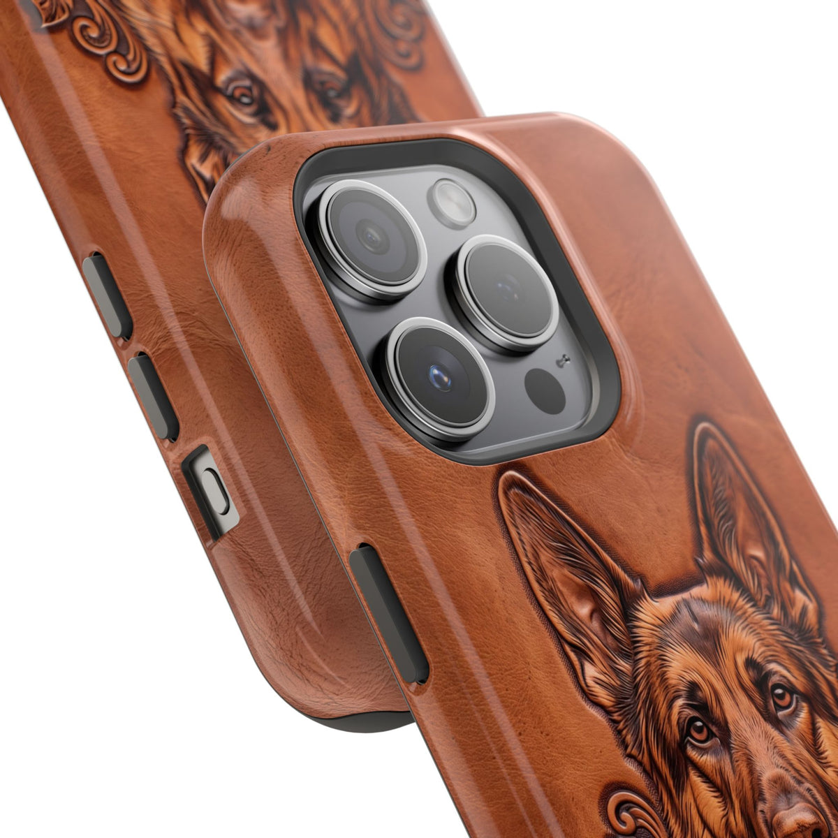 German Shepherd Phone Case | Western Tooled Art — Tough Magnetic Case with Wireless Charging