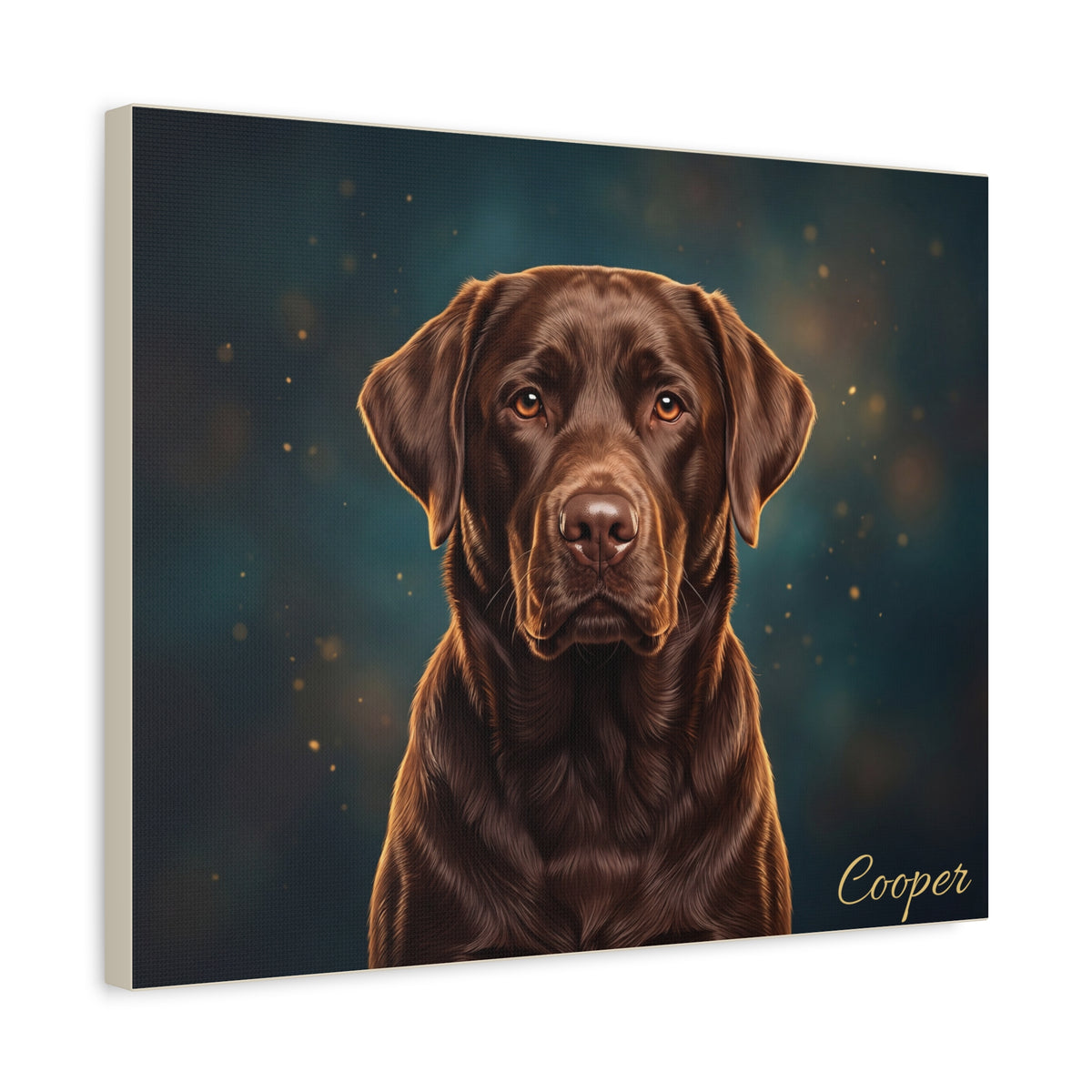 Chocolate Labrador Personalized Canvas | Golden Bokeh Wall Art