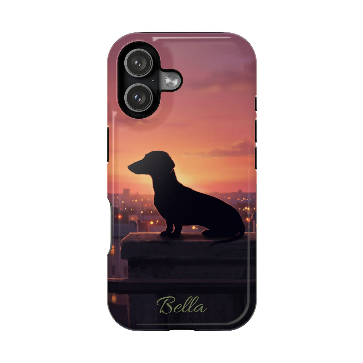 Personalized Dachshund Rooftop Sunset Phone Case — Wireless Charging Cover