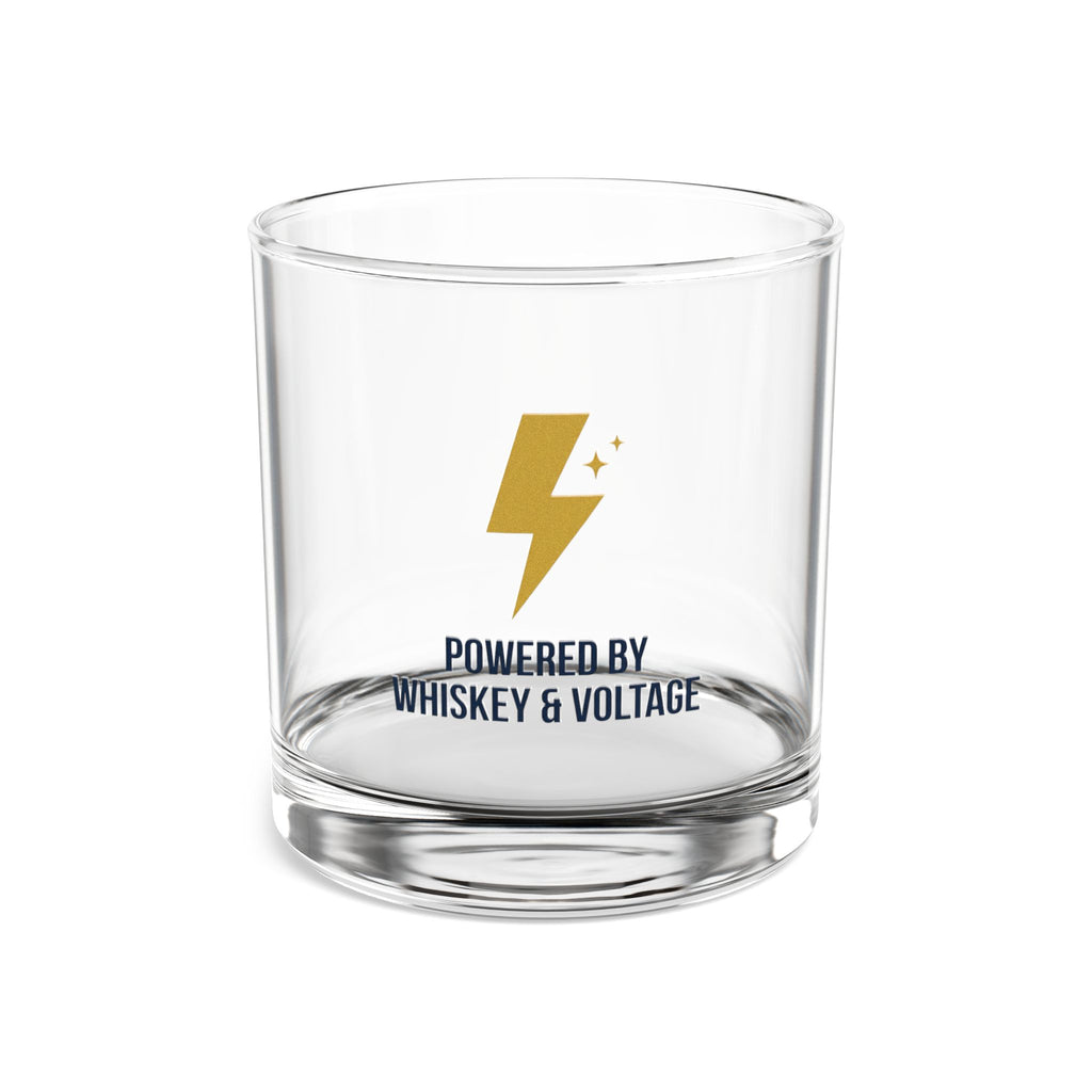 Powered By Whiskey & Voltage Rocks Glass 10oz — Gold Lightning Bolt Electrician Glass