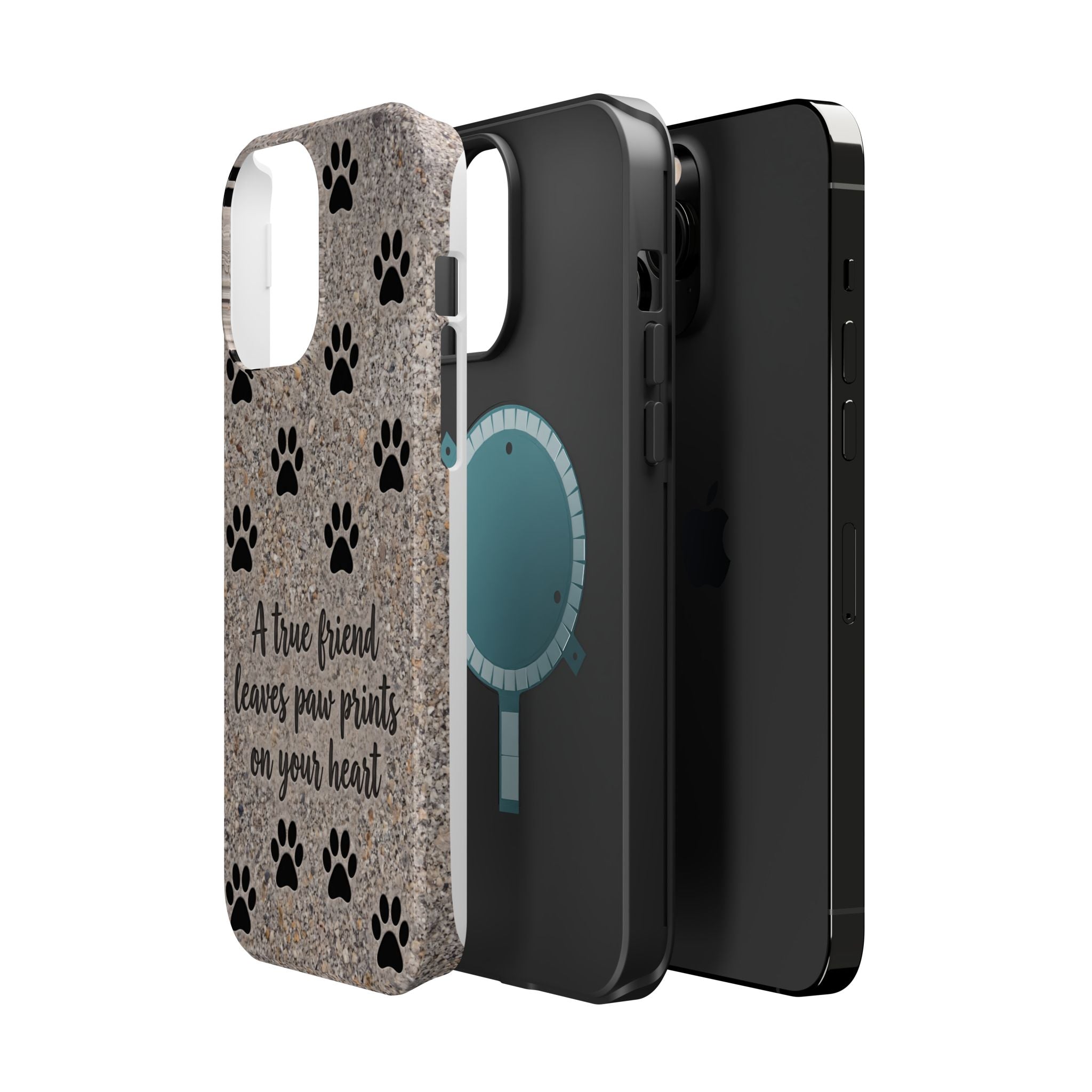 "A True Friend Leaves Paw Prints On Your Heart" Phone Case | Sentimental Stone-Texture Dog Paw Print Case | iPhone & Samsung