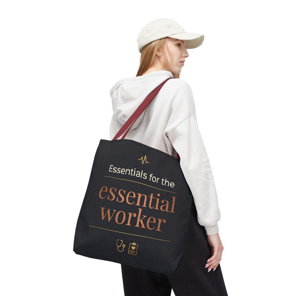 Essentials for the Essential Worker Tote | Healthcare Worker Gift Tote Bag | Nurse Doctor Appreciation Gift | Premium Polyester Carry-All