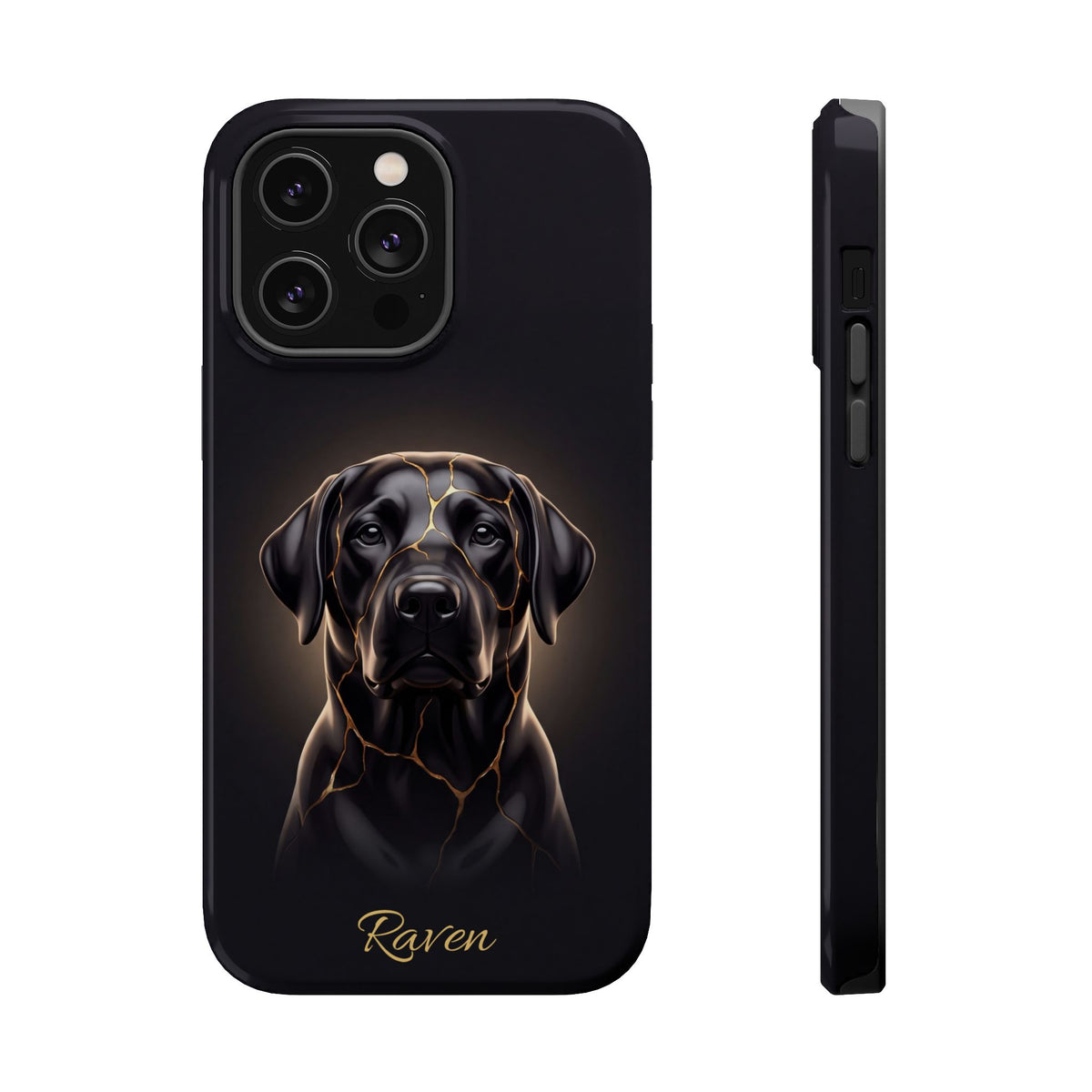 Personalized Obsidian Kintsugi Labrador Phone Case — Tough Magnetic Case with Wireless Charging