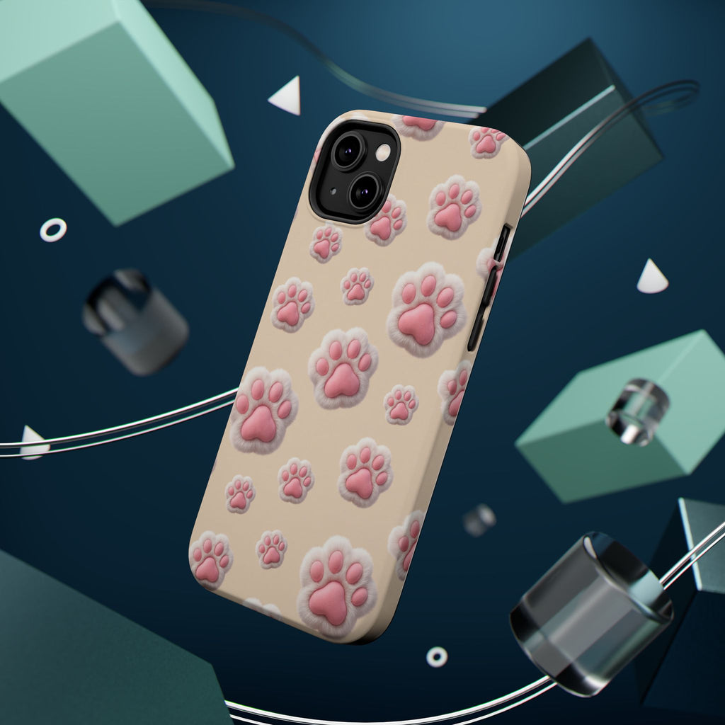 Pink Paw Print Phone Case — Impact-Resistant Wireless Charging Cover
