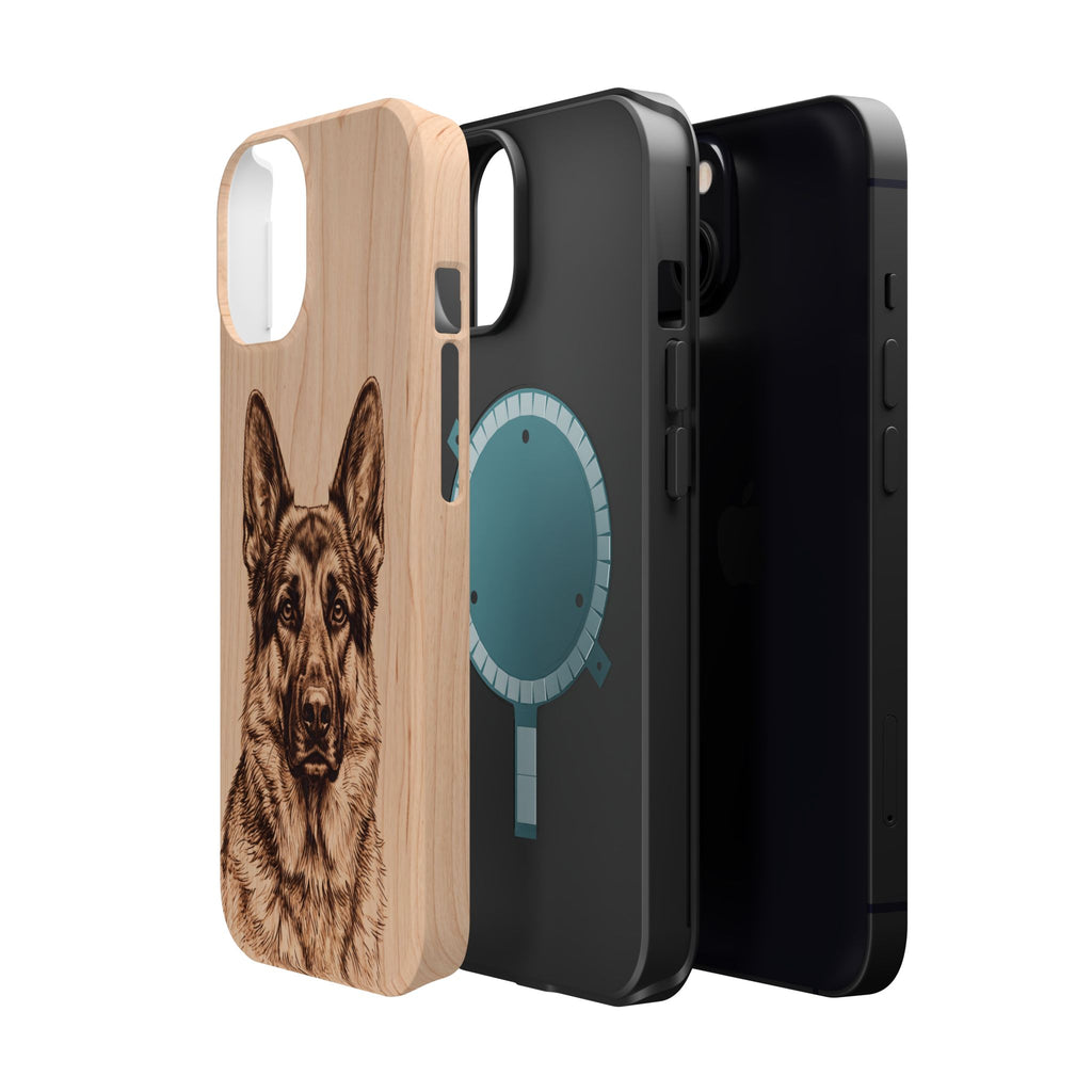 German Shepherd Phone Case | Pyrography Art — Tough Magnetic Case with Wireless Charging
