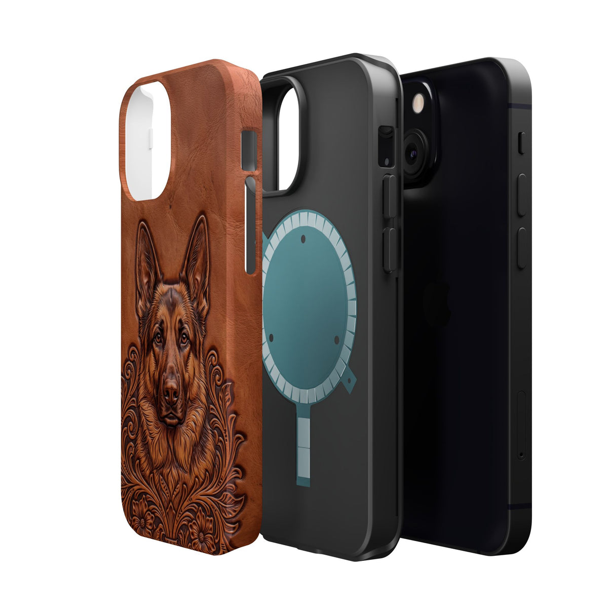 German Shepherd Phone Case | Western Tooled Art — Tough Magnetic Case with Wireless Charging