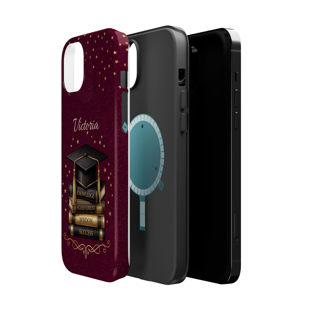 Graduation Cap & Books Personalized Teacher Phone Case — Wireless Charging Cover