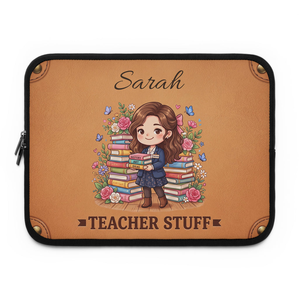 Personalized Teacher Laptop Sleeve | Custom Name Gift | Leather-Look Book Lover Case | Teacher Appreciation Gift