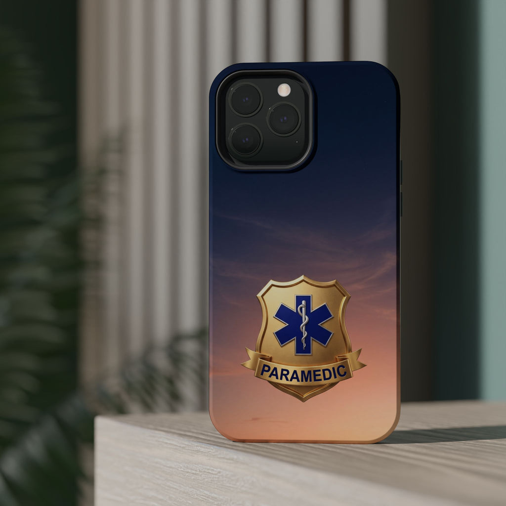 Gold Paramedic Badge Sunset Sky Phone Case — Magnetic Wireless Charging Cover