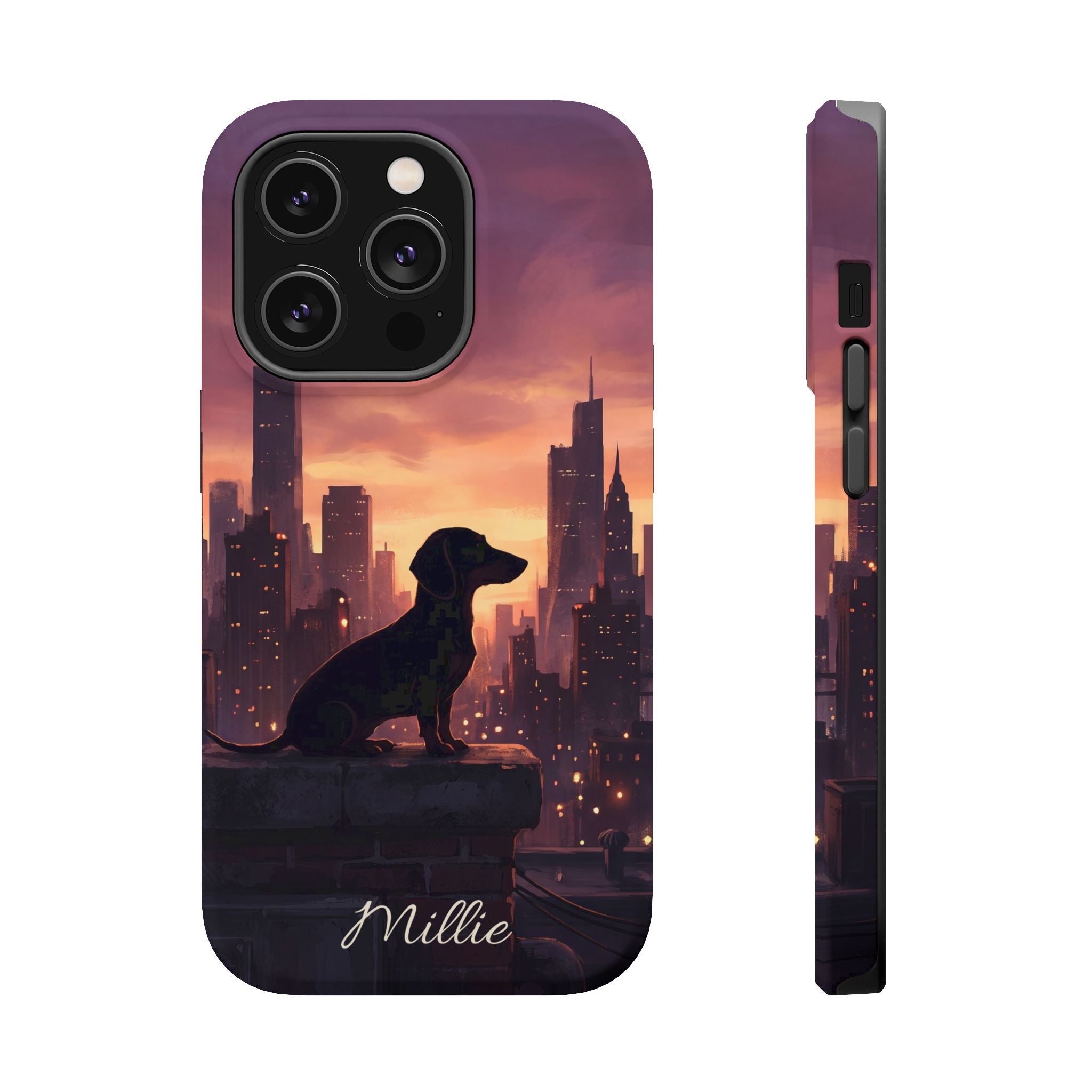 Personalized Dachshund City Skyline Phone Case — Wireless Charging Cover