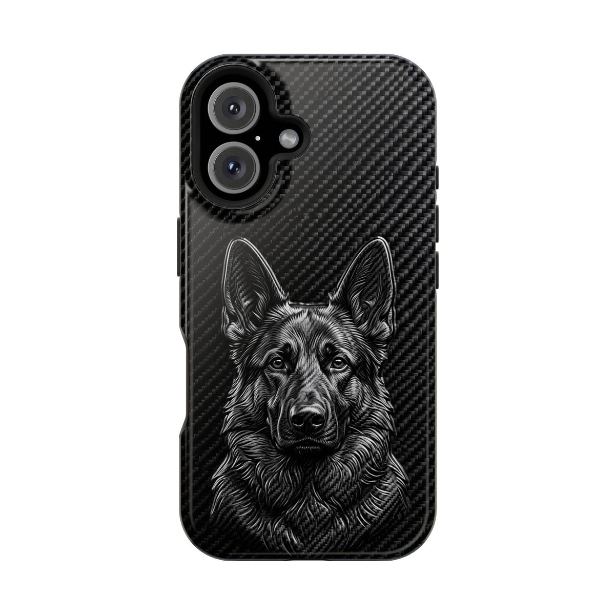 German Shepherd Phone Case | Black Carbon Art — Tough Magnetic Case with Wireless Charging