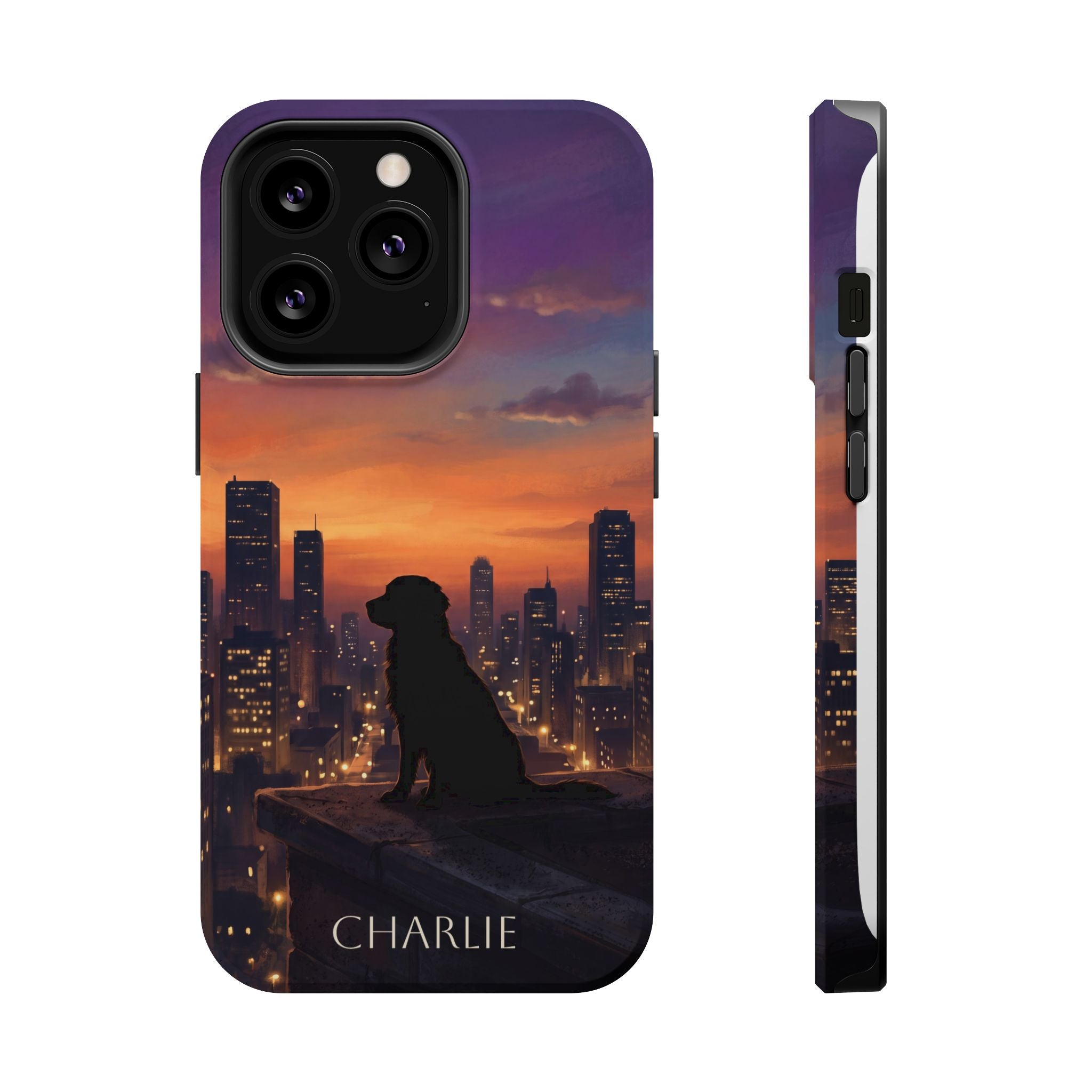 Personalized Golden Retriever City Skyline Phone Case — Wireless Charging Cover