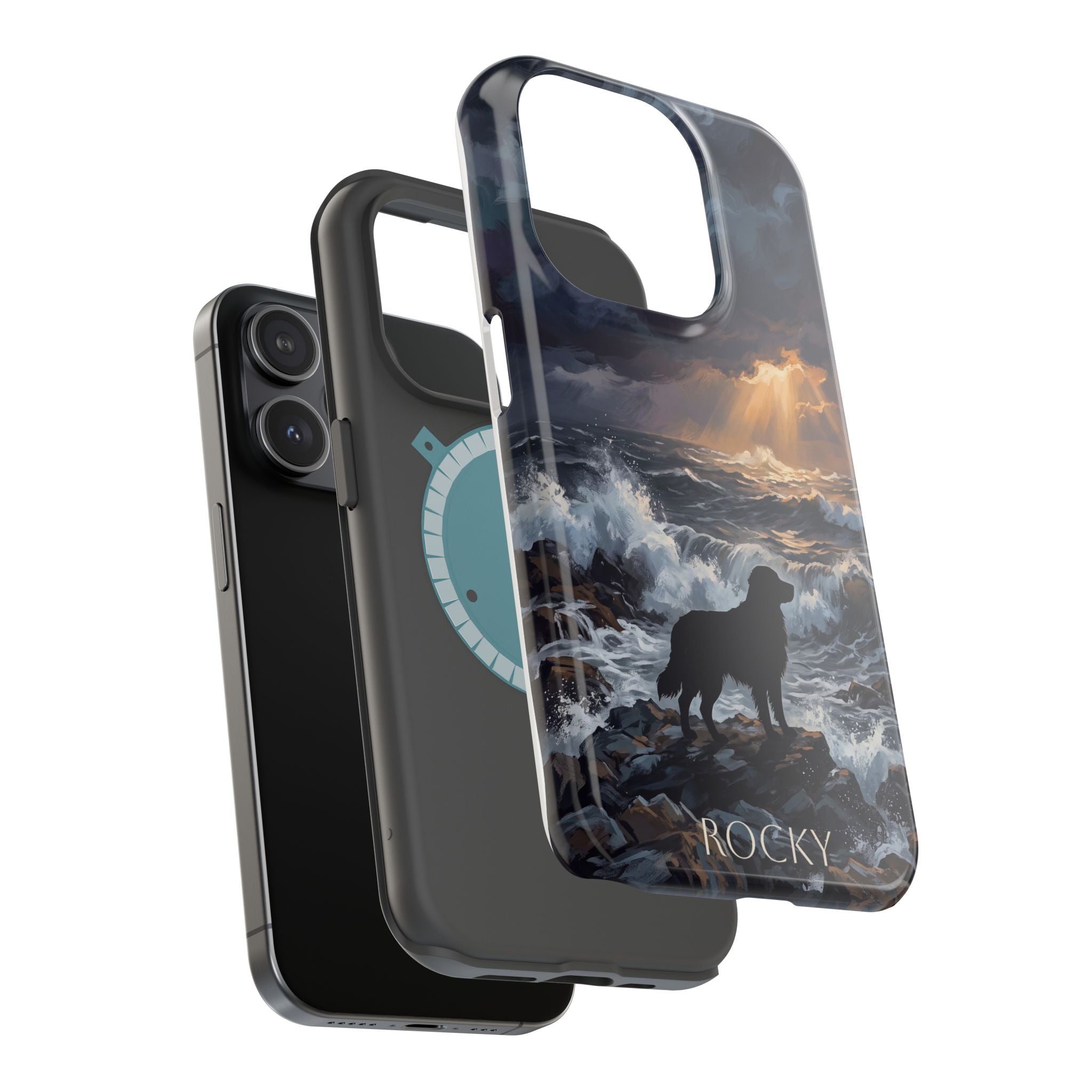 Personalized Golden Retriever Stormy Sea Phone Case — Wireless Charging Cover