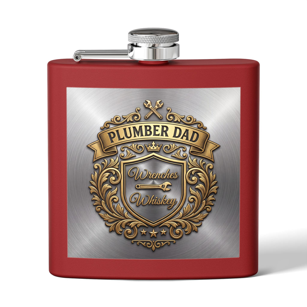 Flask — "Plumber Dad: Wrenches & Whiskey" 6oz Stainless Steel Hip Flask