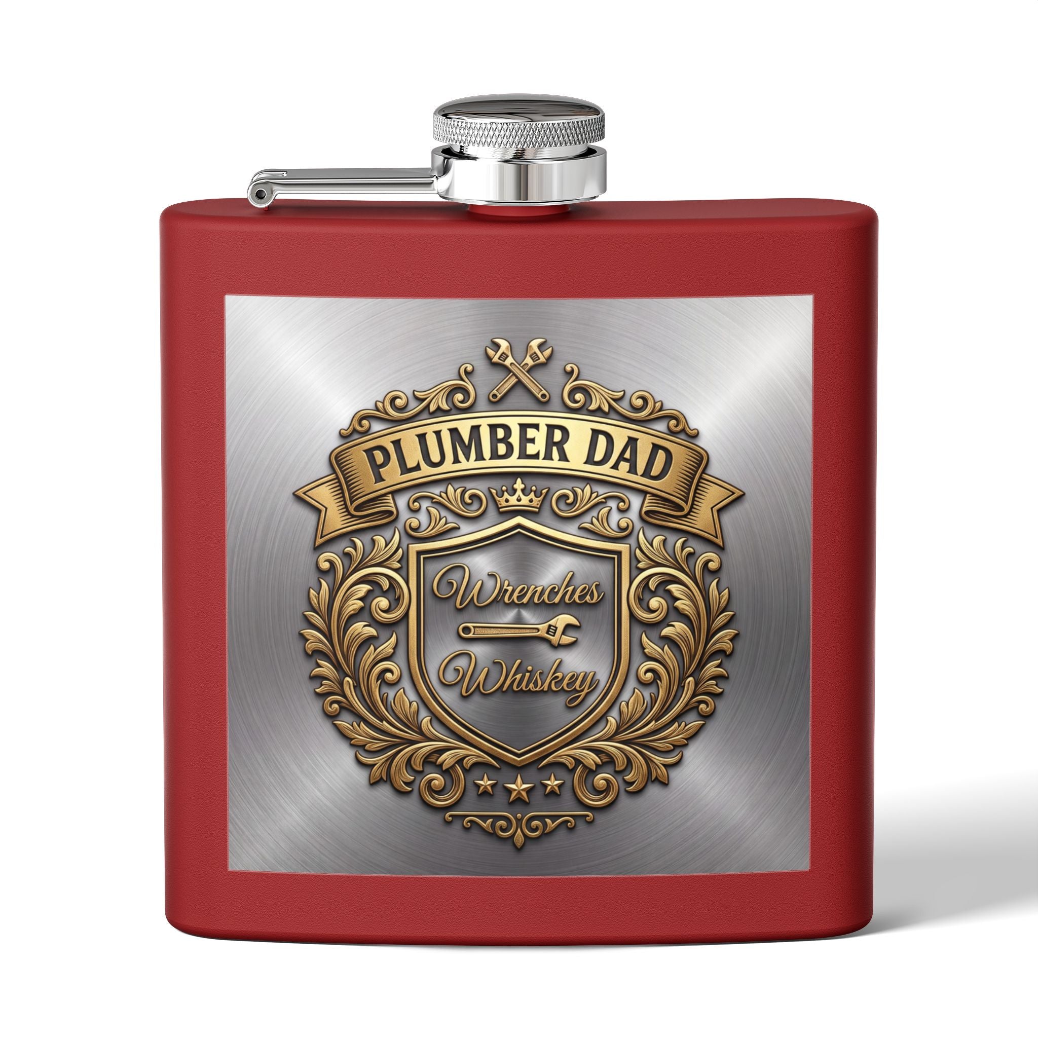 Flask — "Plumber Dad: Wrenches & Whiskey" 6oz Stainless Steel Hip Flask