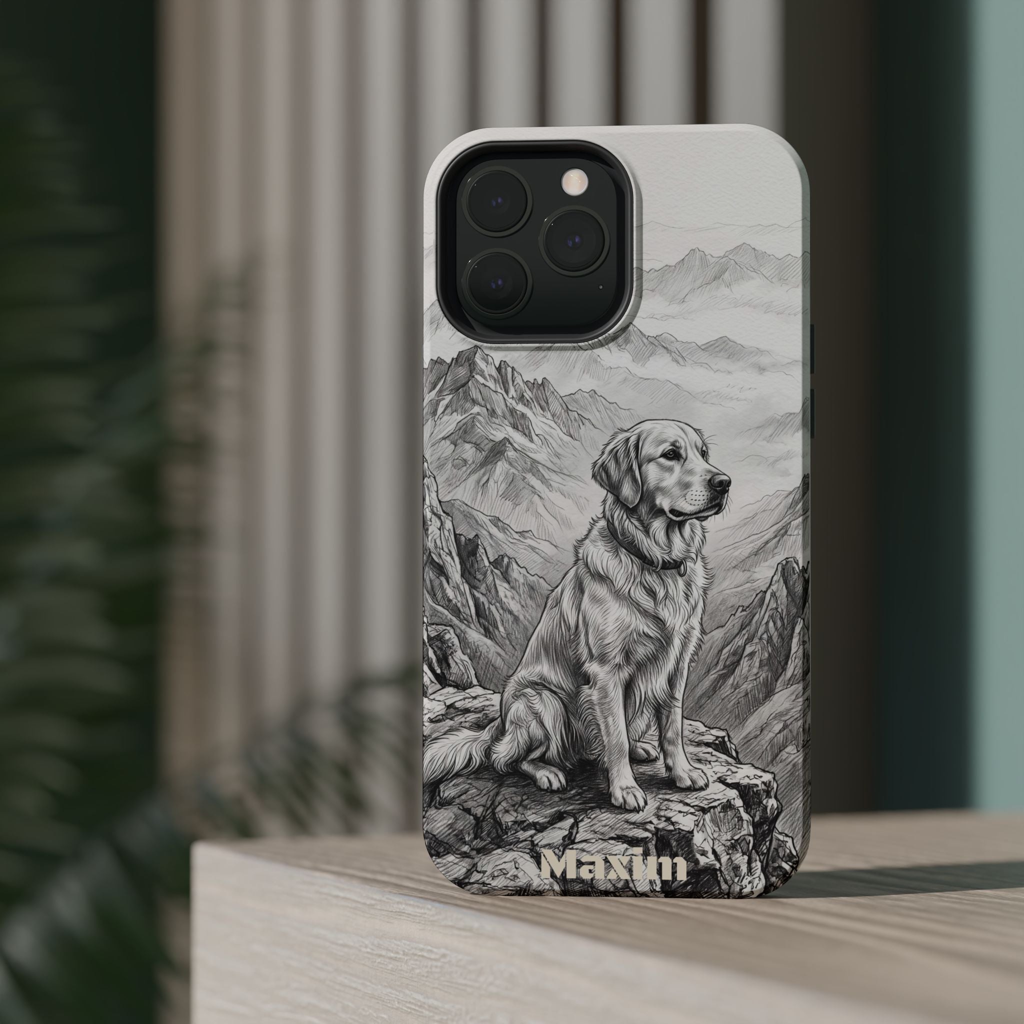 Personalized Golden Retriever Mountain Peak Phone Case — Wireless Charging Cover