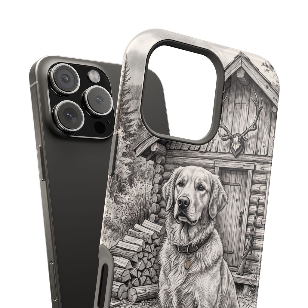 Personalized Golden Retriever Cabin Porch Phone Case — Wireless Charging Cover