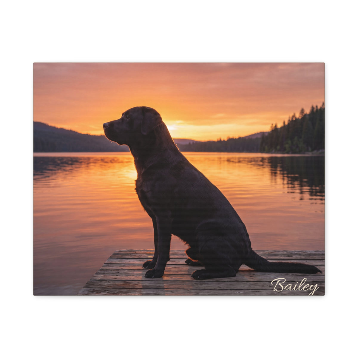 Black Labrador Personalized Canvas | Lakeside Sunset Silhouette Wall Art