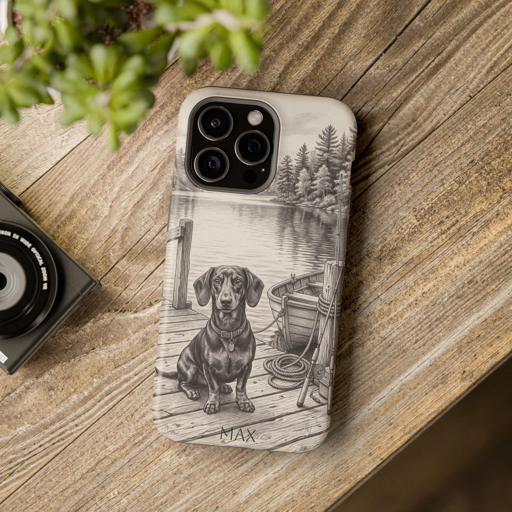 Personalized Dachshund Sunset Beach Phone Case — Wireless Charging Cover