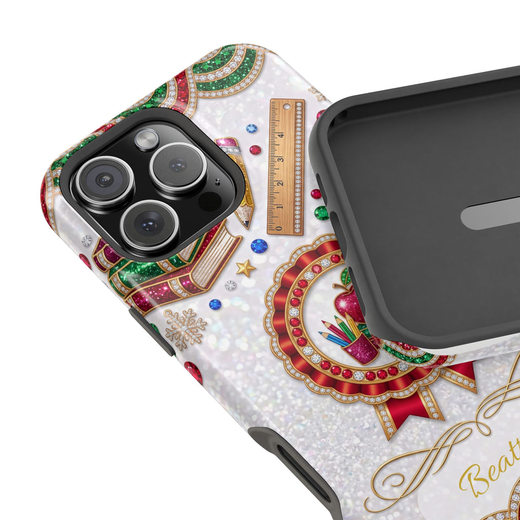 Jeweled Apple Medallion Personalized Teacher Phone Case — Wireless Charging Cover