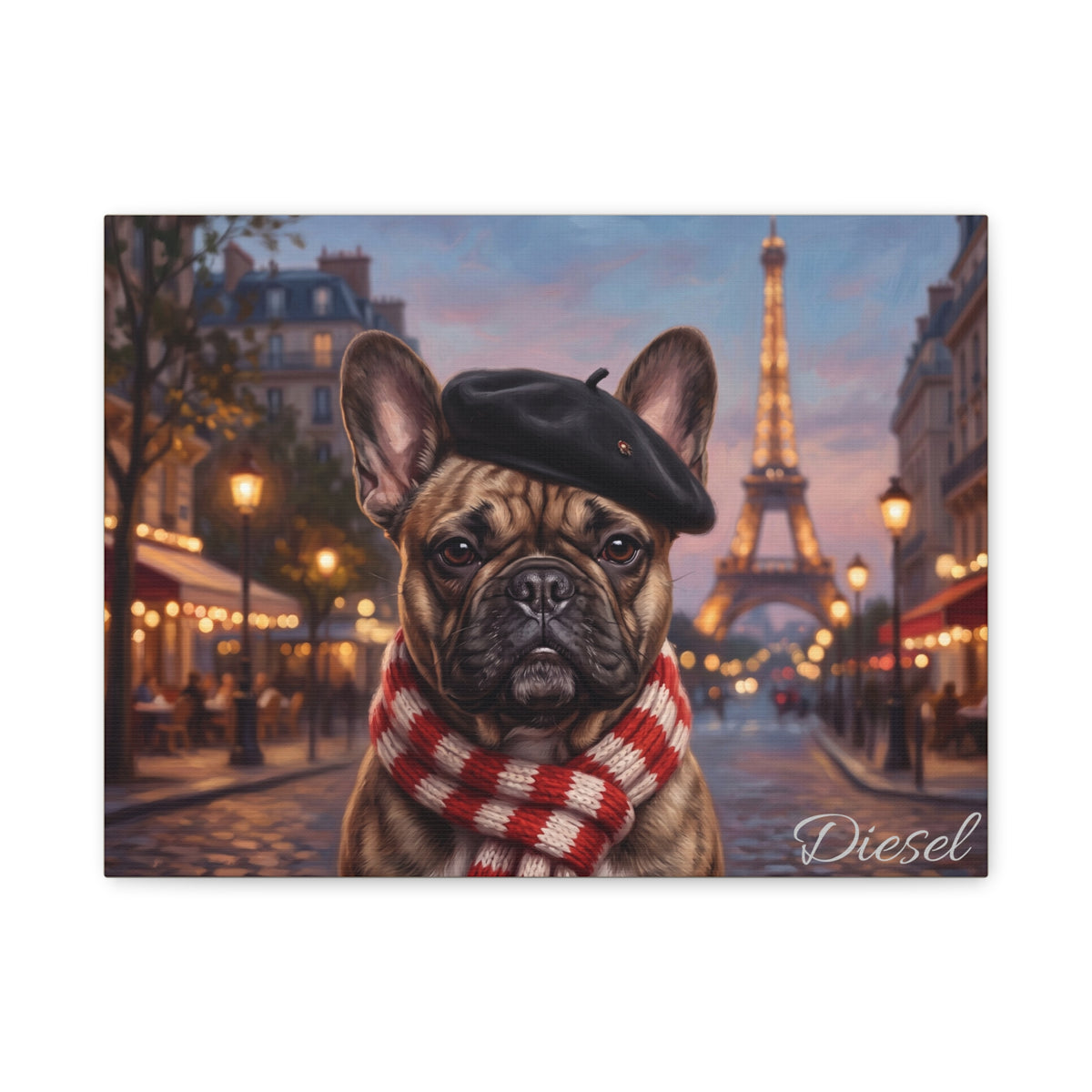French Bulldog Personalized Canvas | Parisian Street Wall Art