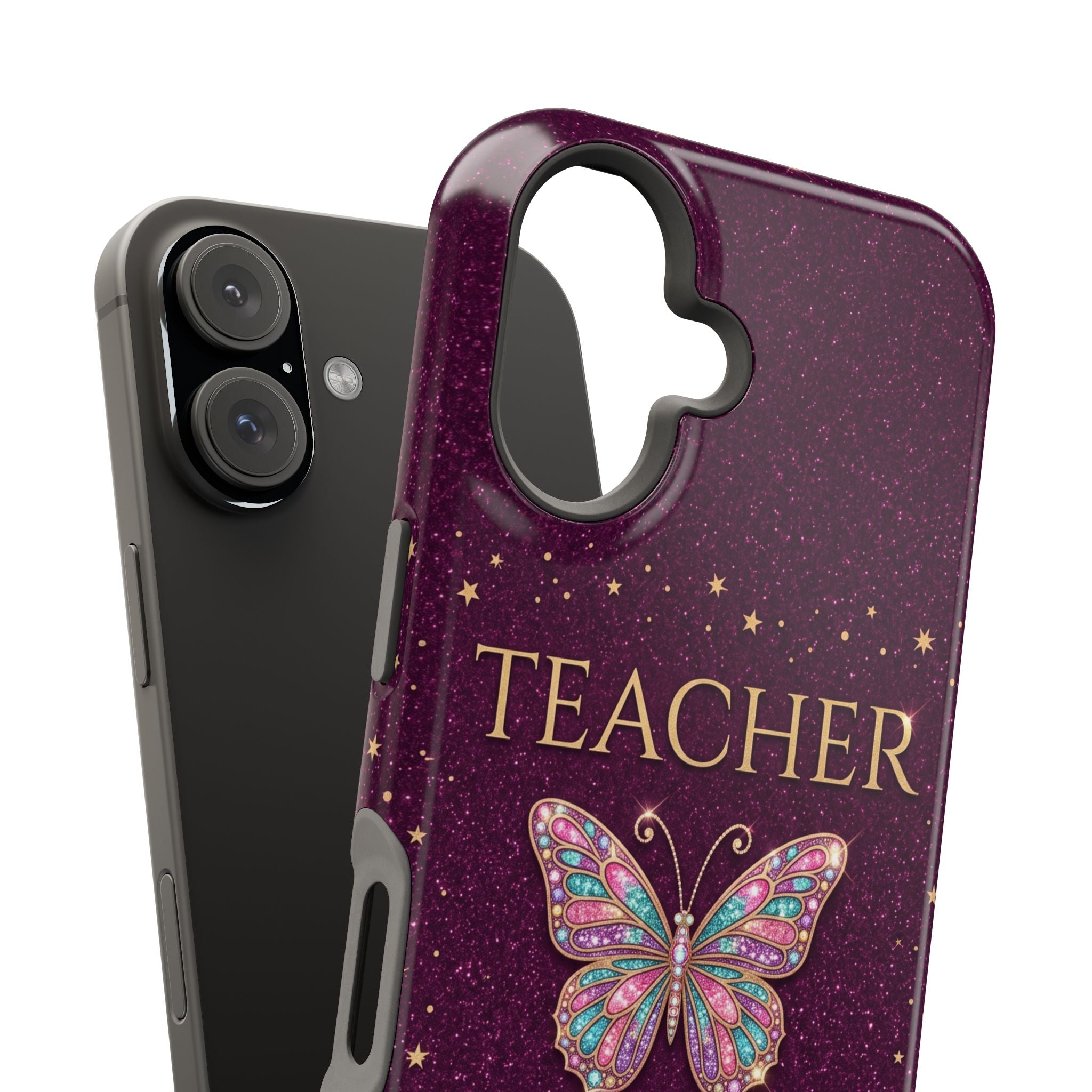 Teacher Life Glitter Butterfly Phone Case — Wireless Charging Cover