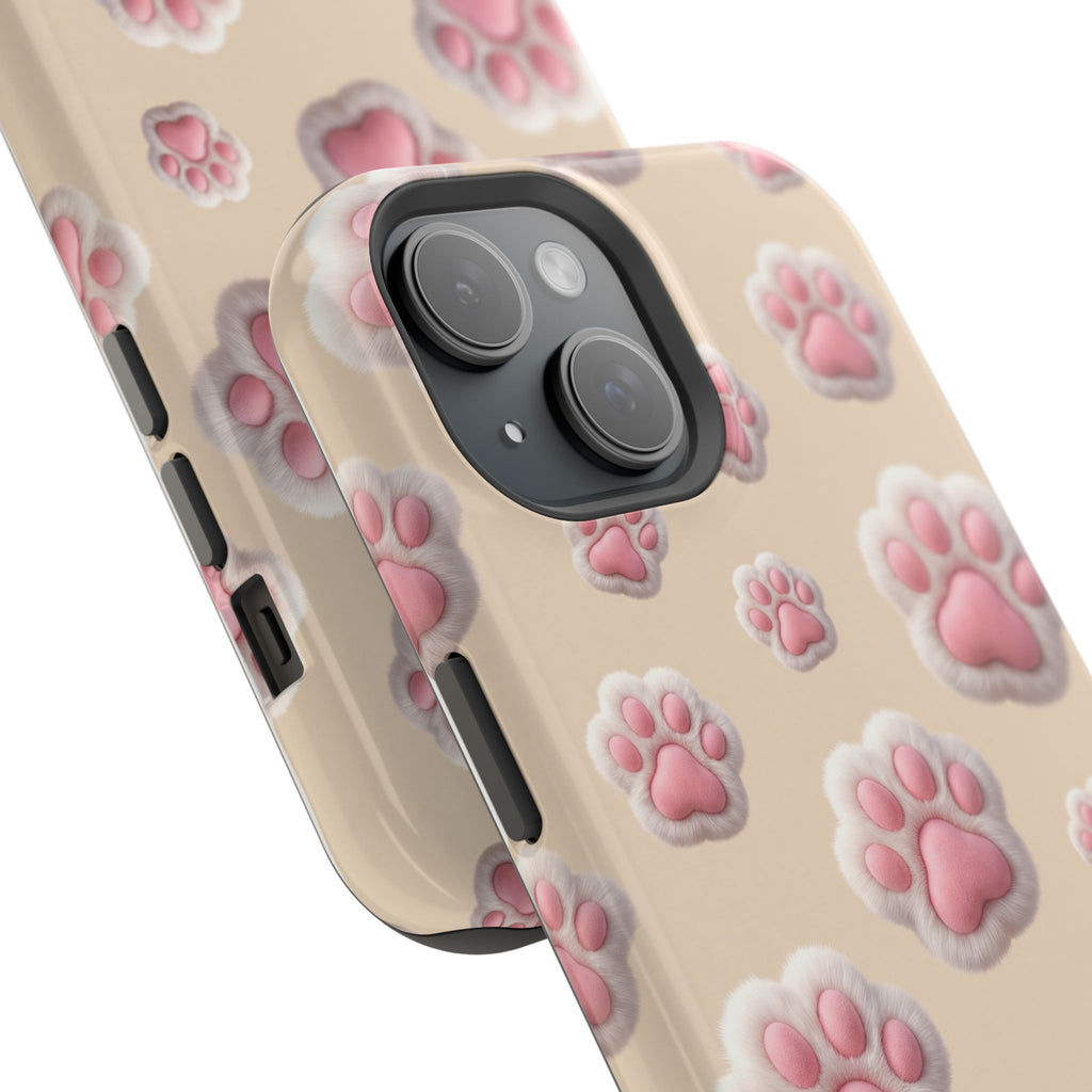 Pink Paw Print Phone Case — Impact-Resistant Wireless Charging Cover