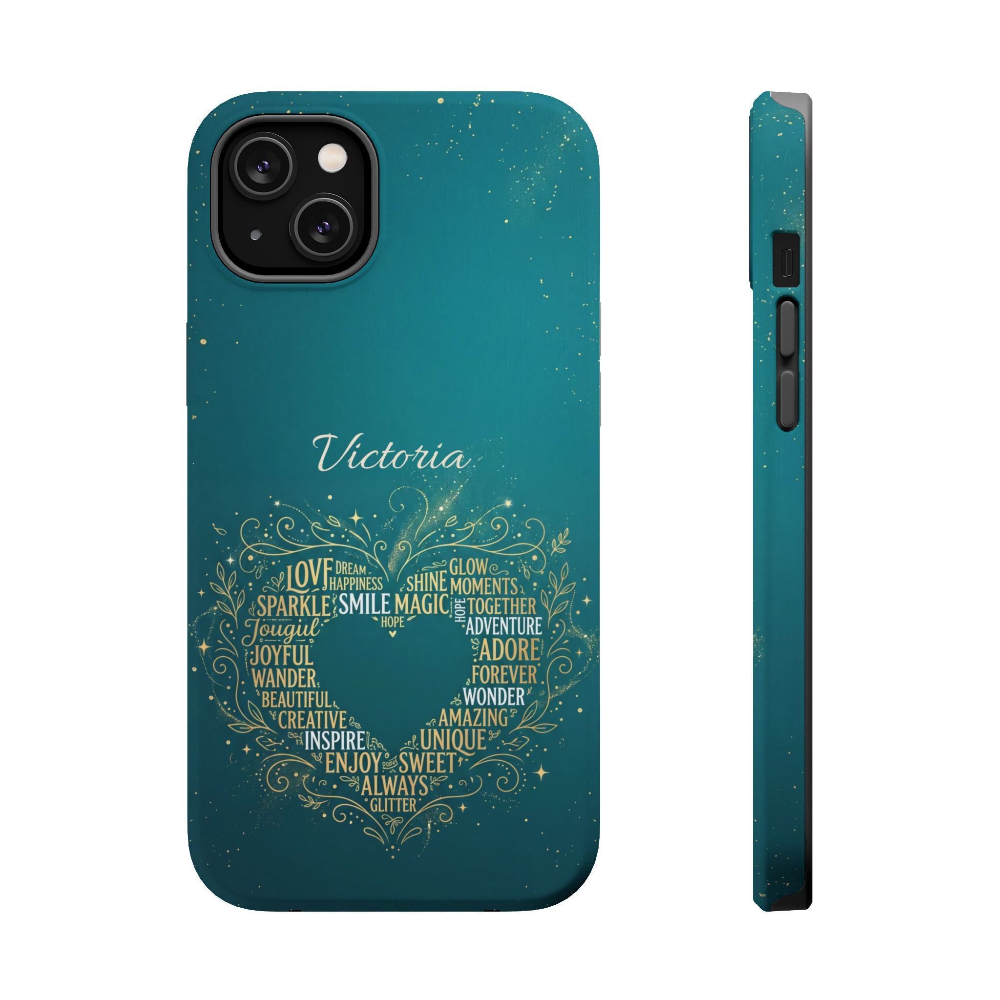 Personalized Teacher Heart Word Art Phone Case — Impact-Resistant Wireless Charging Cover