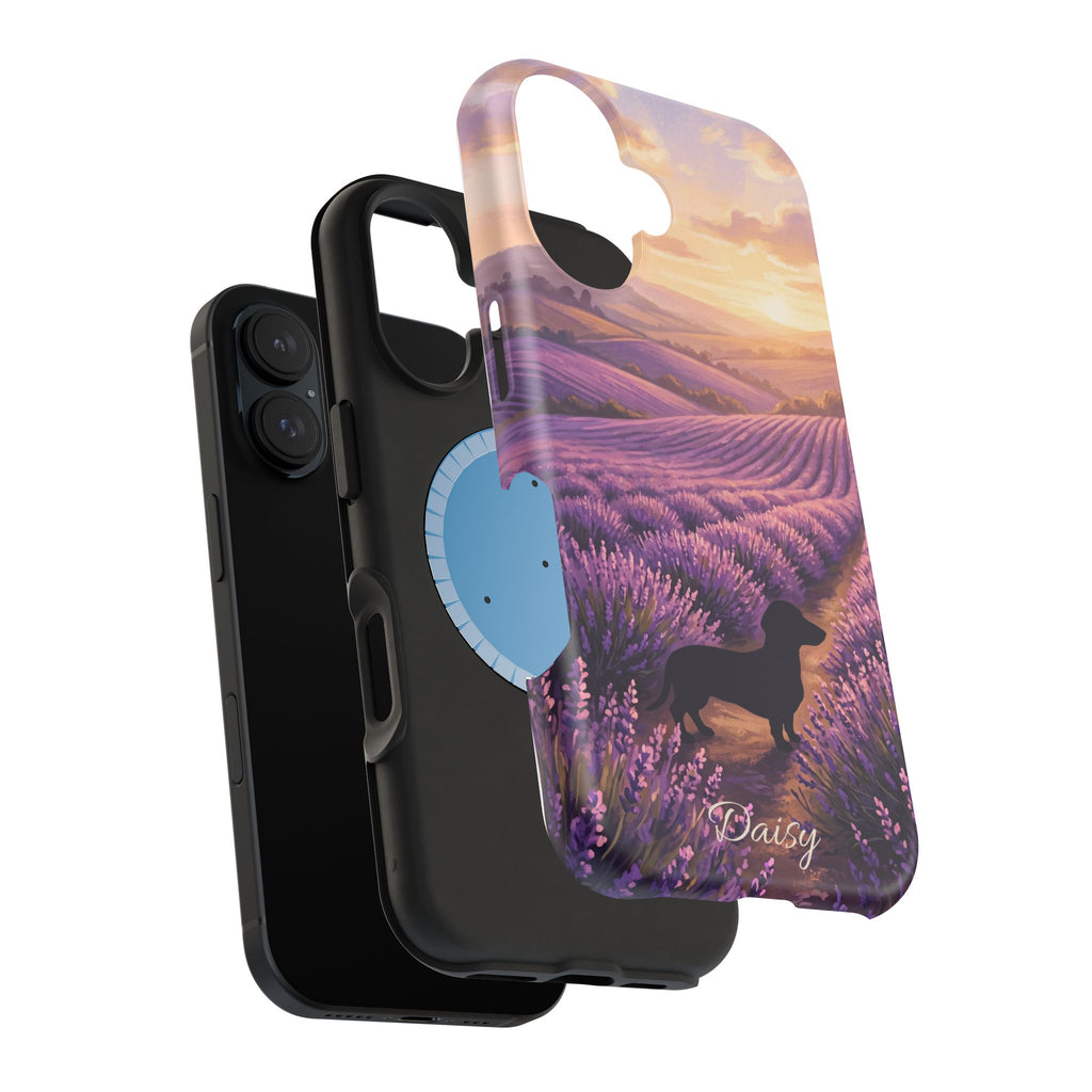 Personalized Dachshund Lavender Field Phone Case — Wireless Charging Cover