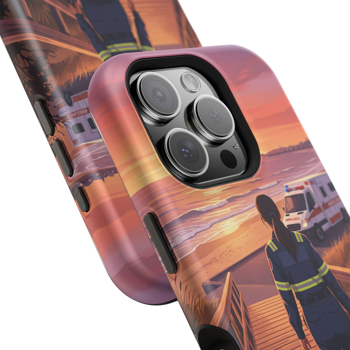 Sunset Boardwalk Personalized Paramedic Phone Case — Wireless Charging Cover