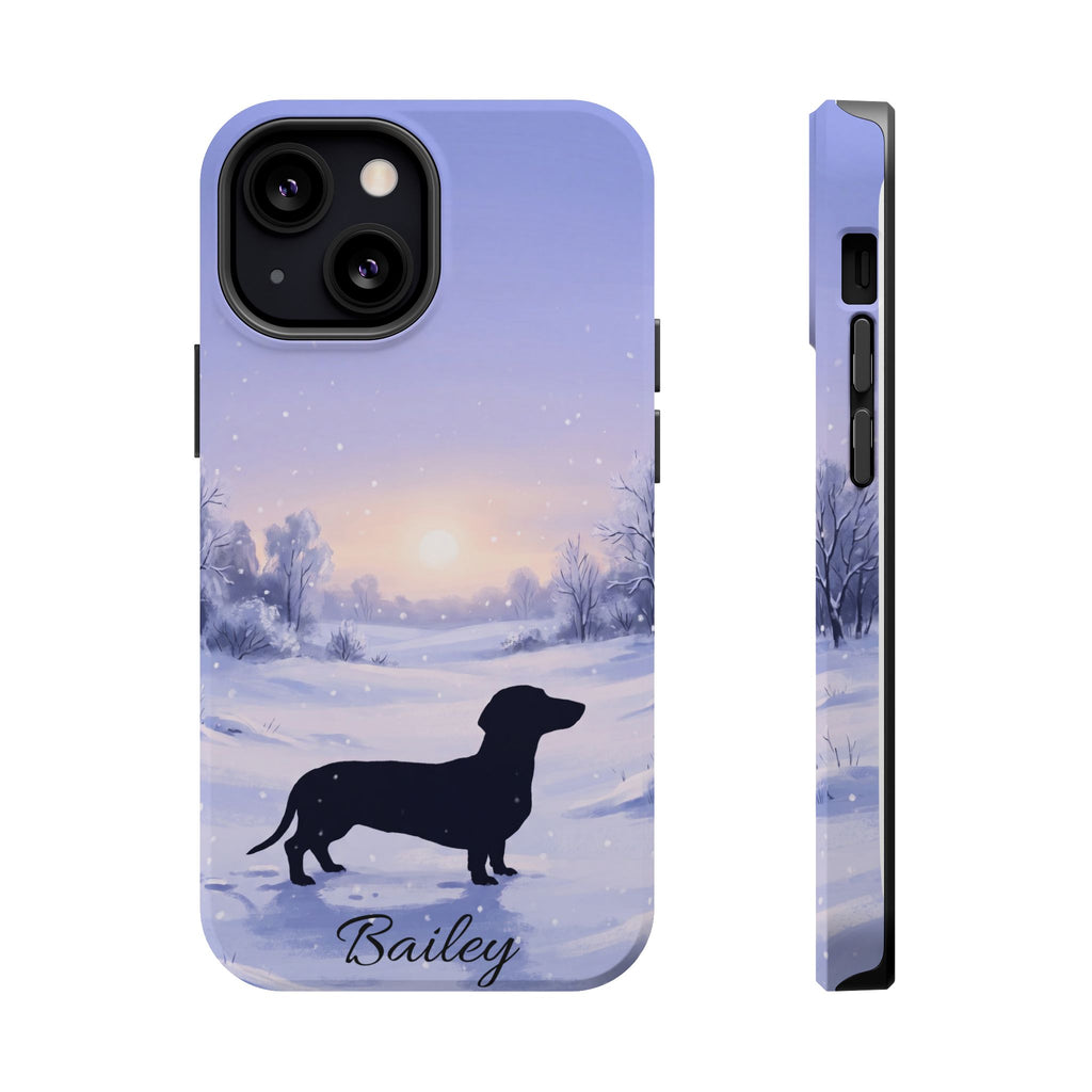 Personalized Dachshund Winter Snow Phone Case — Wireless Charging Cover