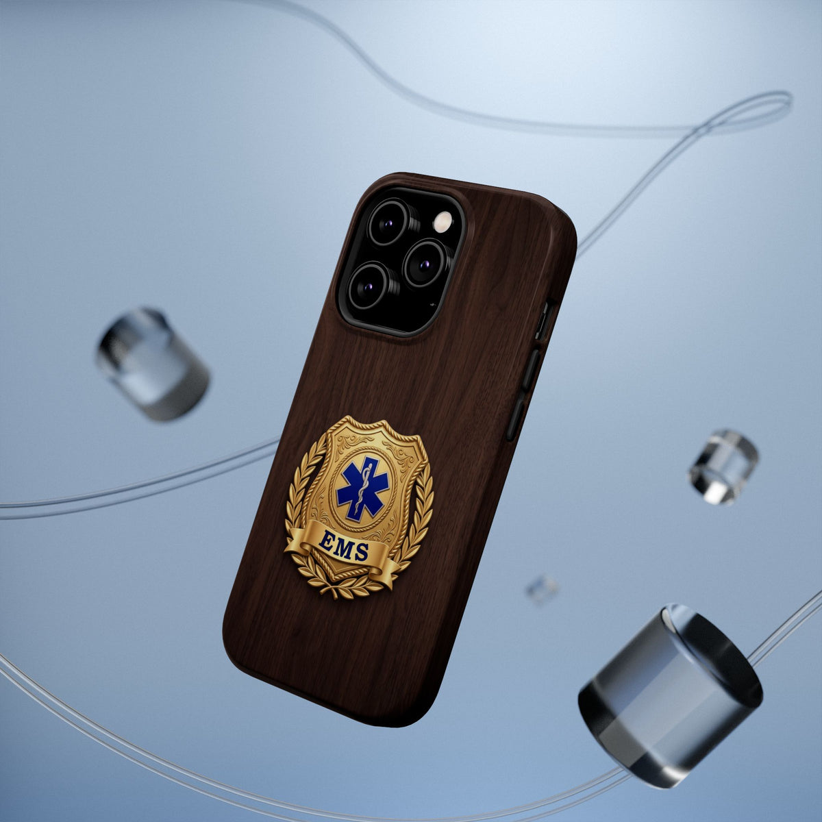 Gold EMS Laurel Badge Wood Phone Case — Magnetic Wireless Charging Cover