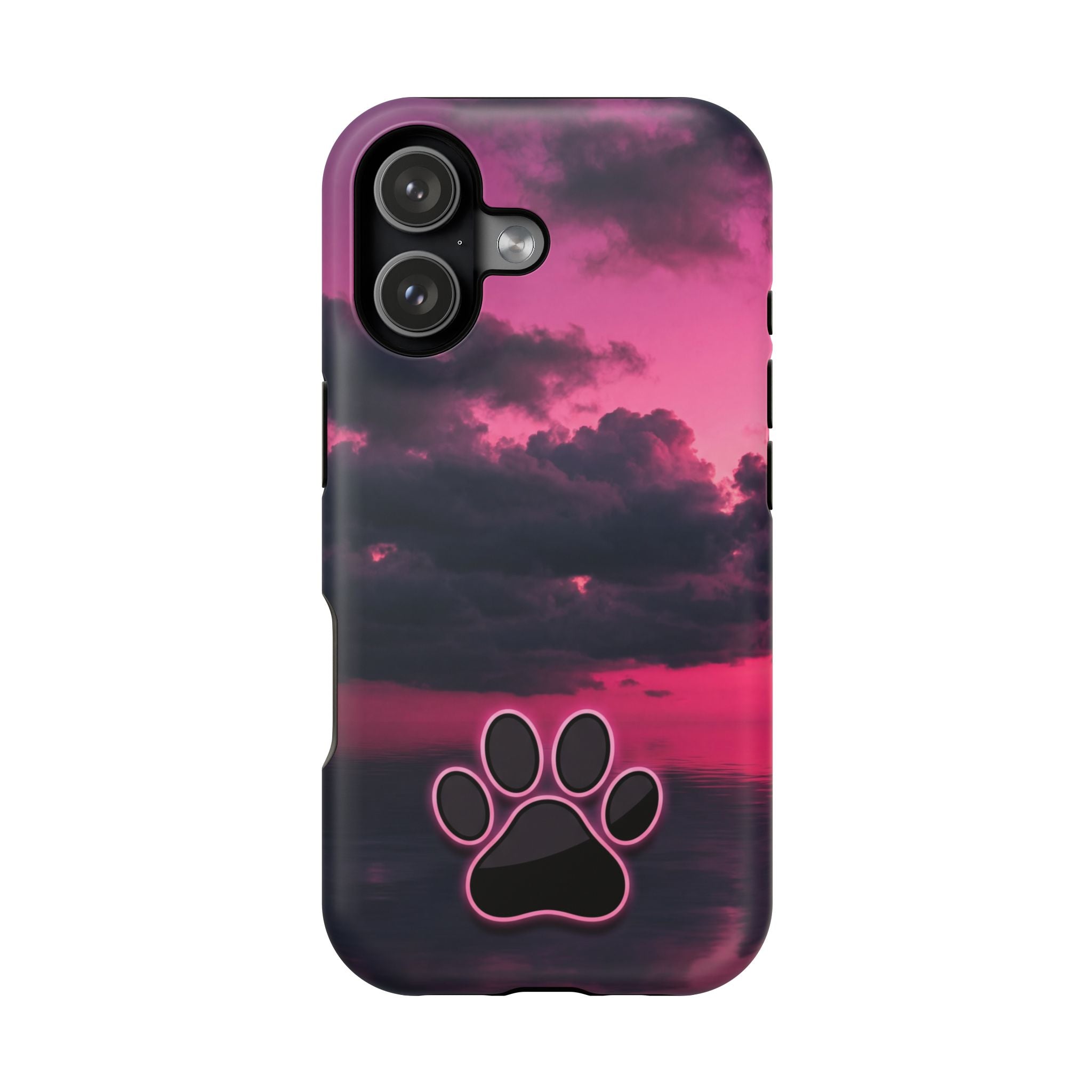 Pink Sky Paw Print Phone Case — Impact-Resistant Wireless Charging Cover