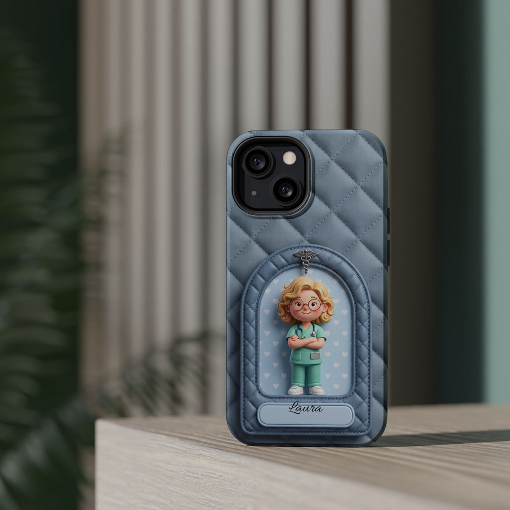 Personalized Quilted Nurse Phone Case — Wireless Charging Cover